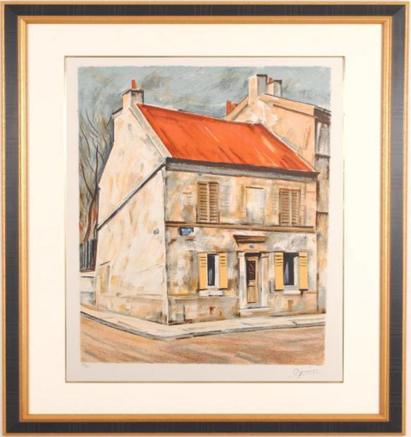 荻須高徳がリトグラフの版画で制作したパリの絵「4月のアルジャン