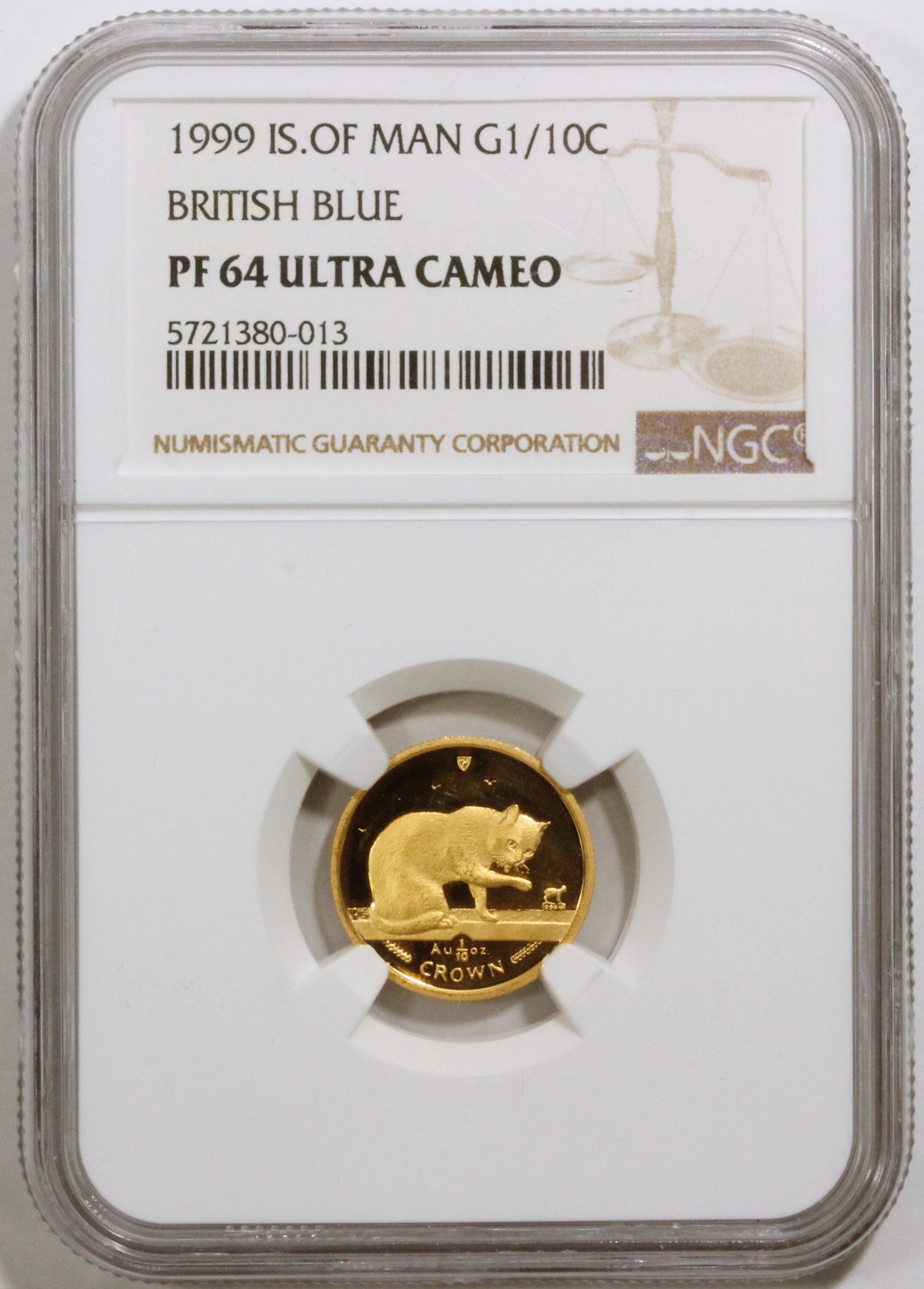 マン島 1/10クラウン金貨 1999年 NGC PF64 キャット 古銭 コイン