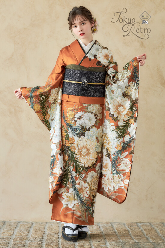 振袖館COCOLの振袖 /オレンジ色/ベージュ色/レトロ/花柄/ TR-617 | My振袖