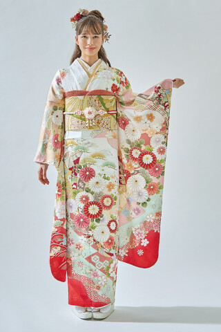 葛西屋呉服店の振袖 /赤色/黒色/古典/牡丹柄/ 新作振袖 46A120 友禅