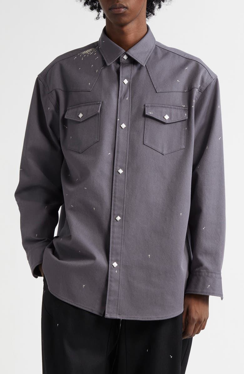 Undercover Cross Embroidered Western Twill Snap-Up Shirt | Nordstrom