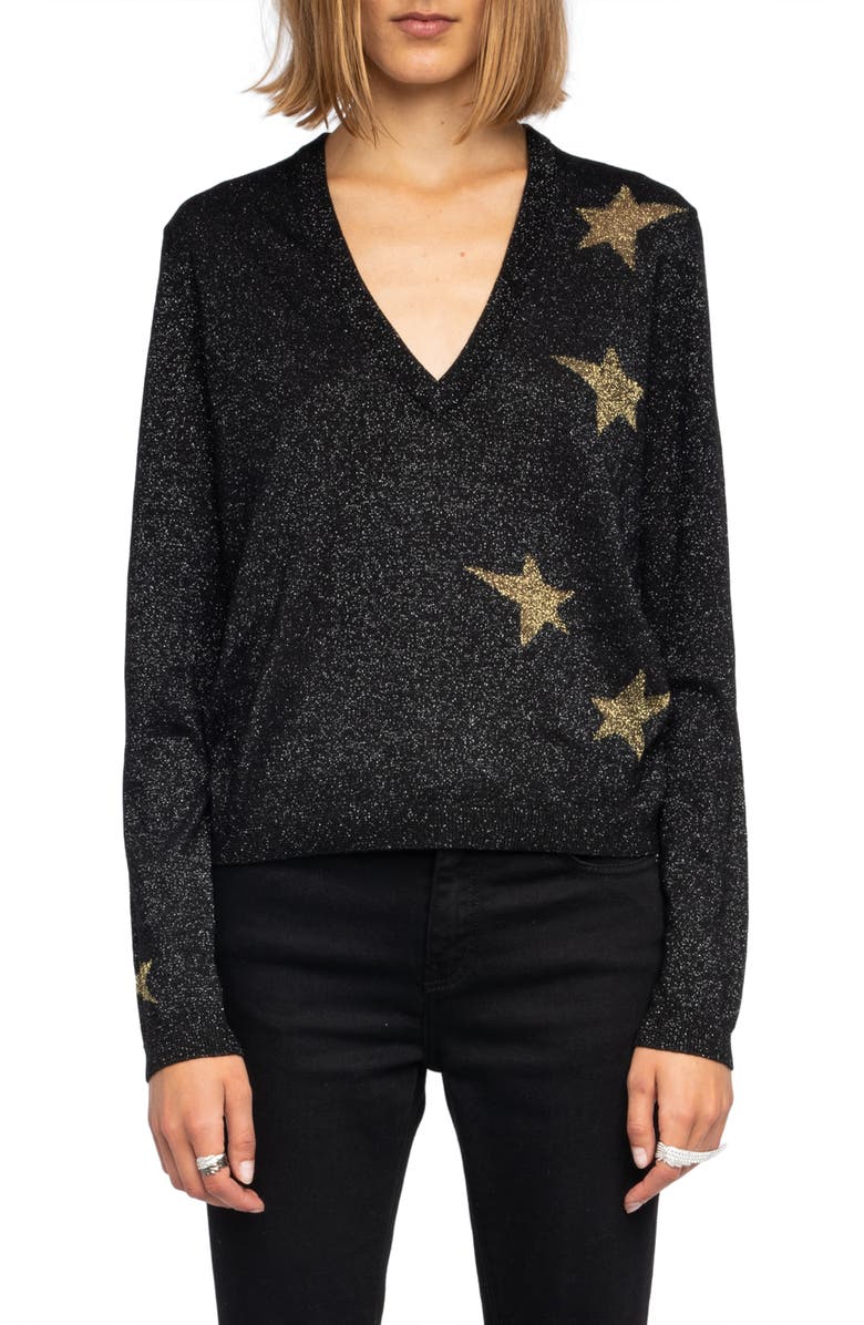 Zadig & Voltaire Rivy Stars Metallic Wool Blend Sweater | Nordstrom
