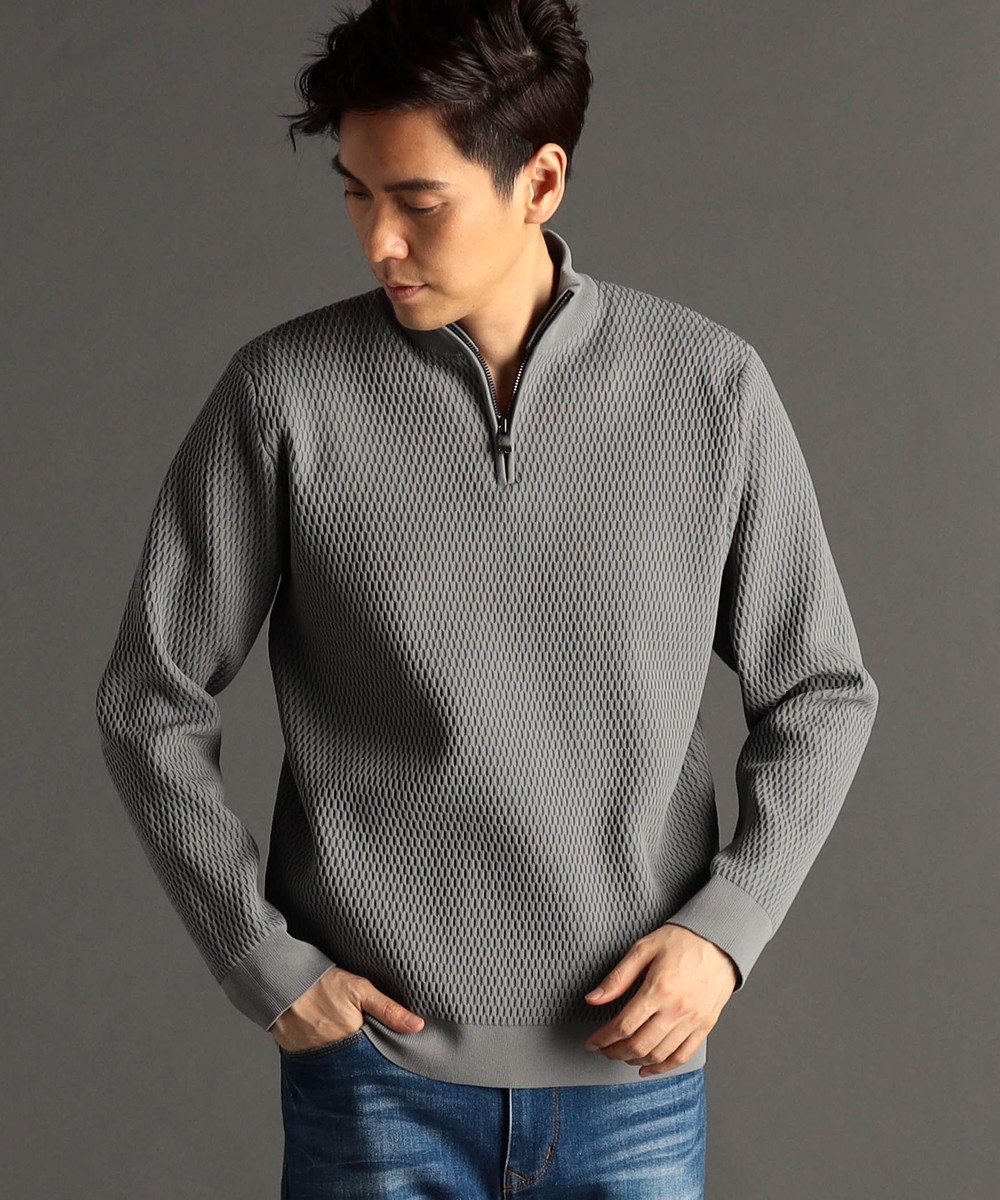 ダイヤジャカード ハーフジップスタンドカラーニット｜プルオーバー