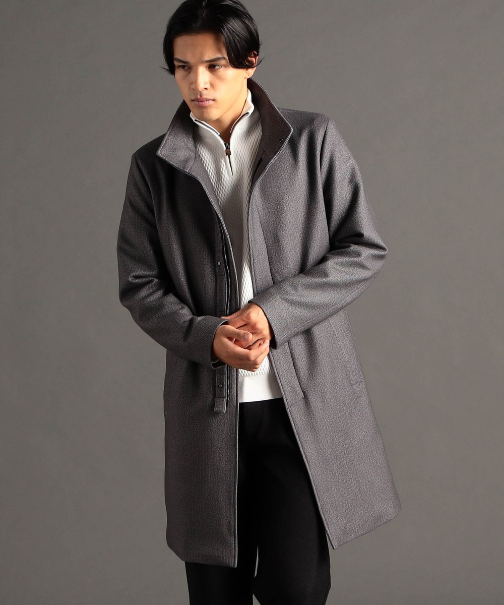 ダウンファブリックヘリンボン スタンドカラーコート｜その他コート