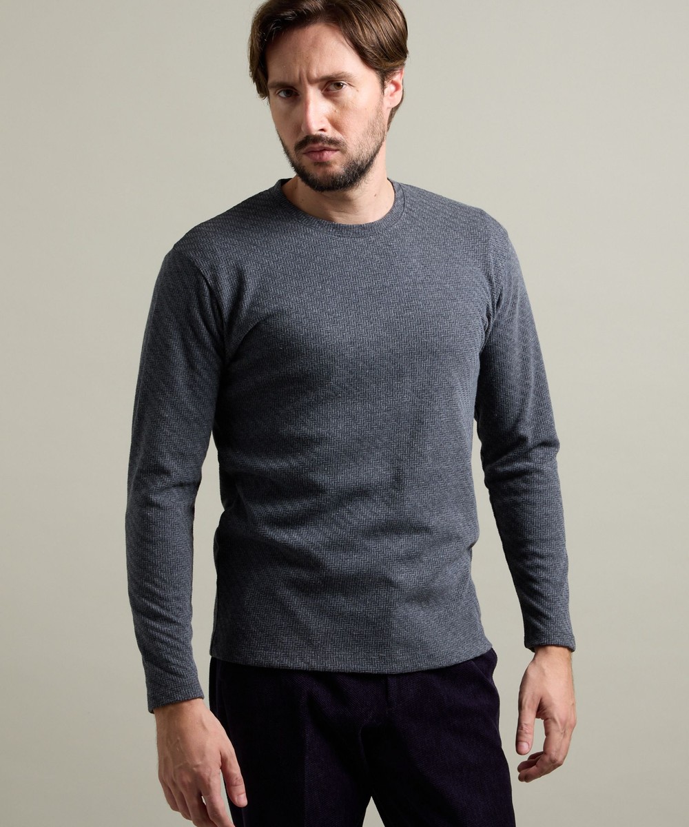 HIDEAWAYS BLACK】シェブロン風リンクスジャカード クルーネックプル