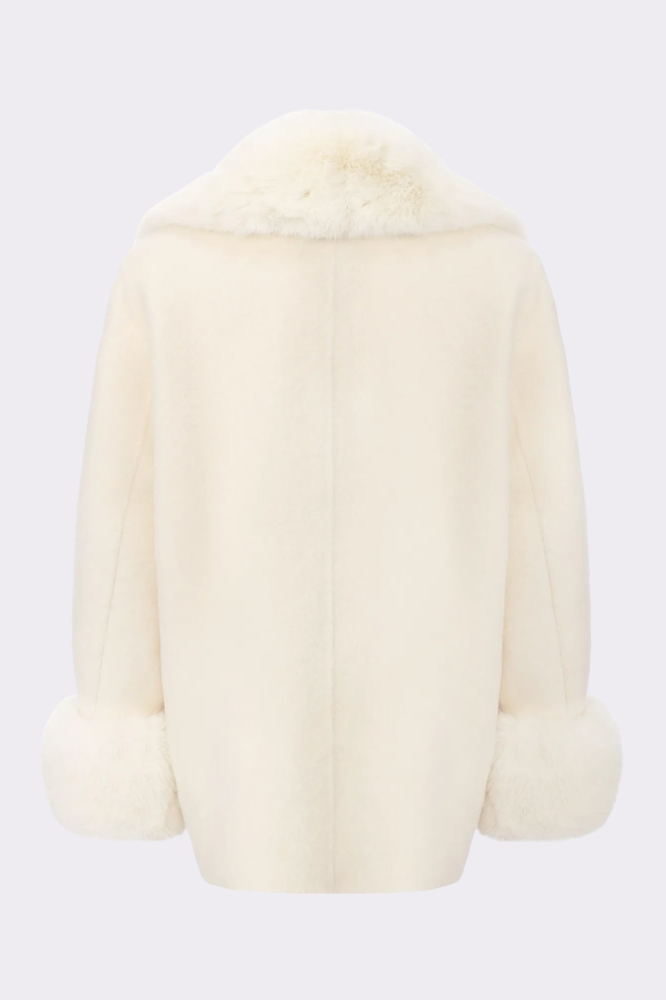 Althea Faux Fur Collar Cocoon Coat (White) | Designer Women's Fur