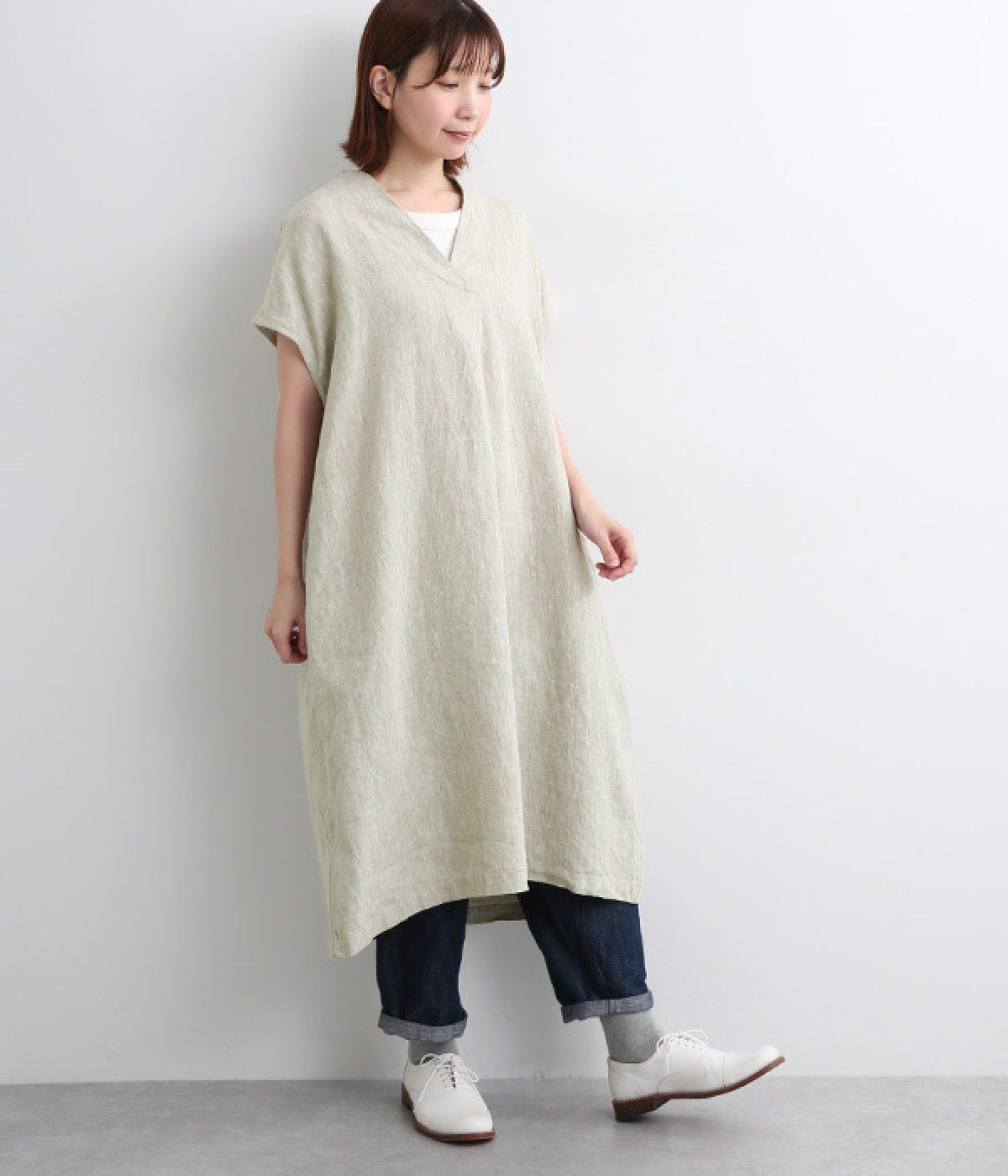 新品値引 08Mab ネイビー*パーカーノースリーブワンピース 9番手麻 866