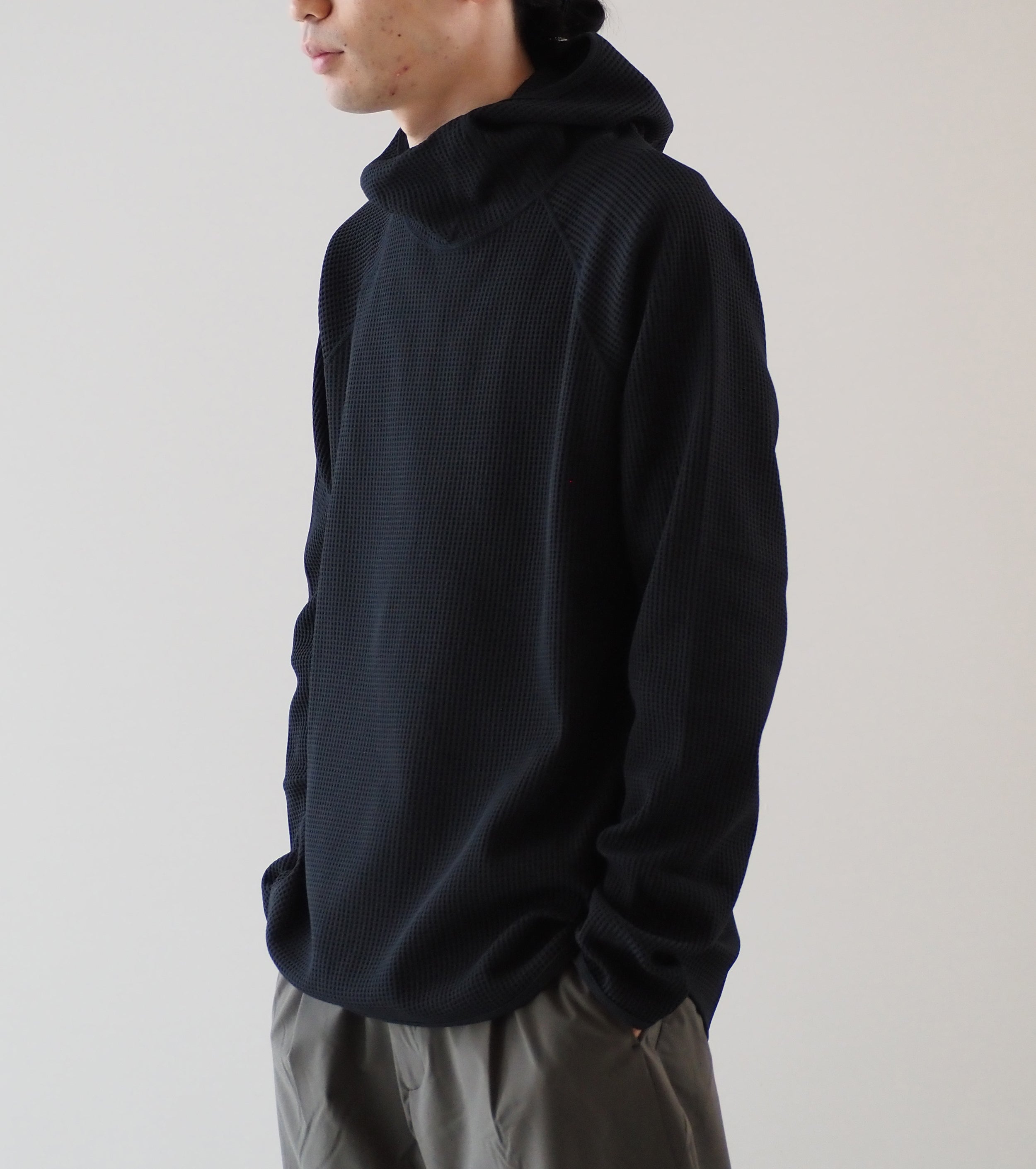 Goldwin ワッフル ライト ロング スリーブ フーディー , Black – Navyblue