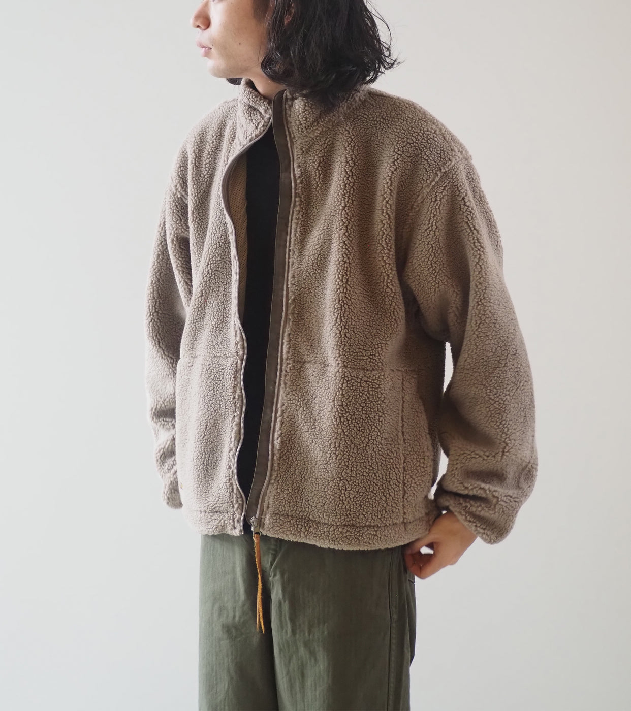 Orslow ボア フリース ジャケット , Greige – Navyblue