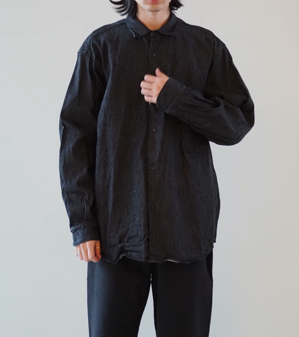 COMOLI デニム コモリ シャツ , Black/Ecru – Navyblue