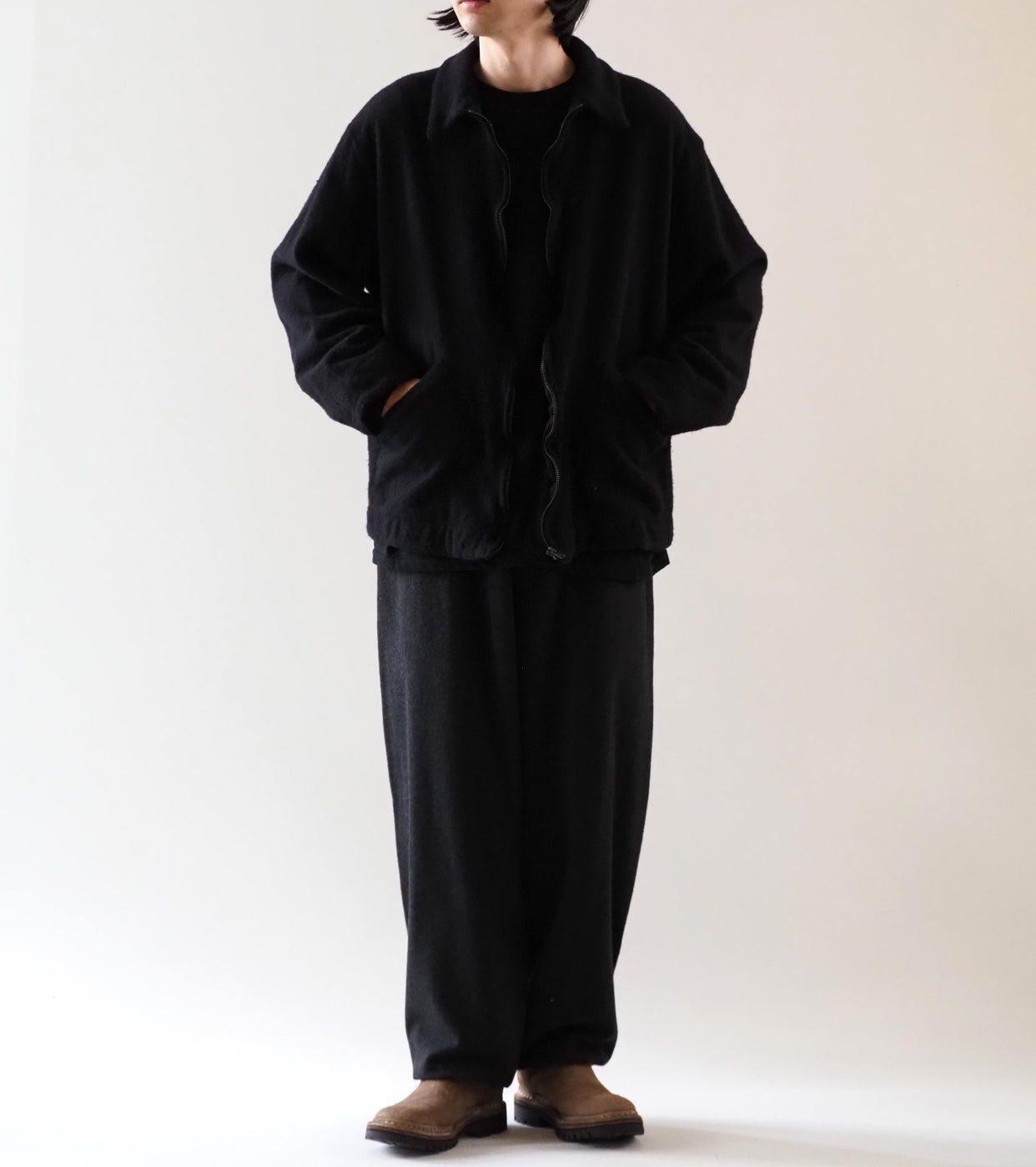 COMOLI Felted Wool Zip Short Jacket , Black – Navyblue