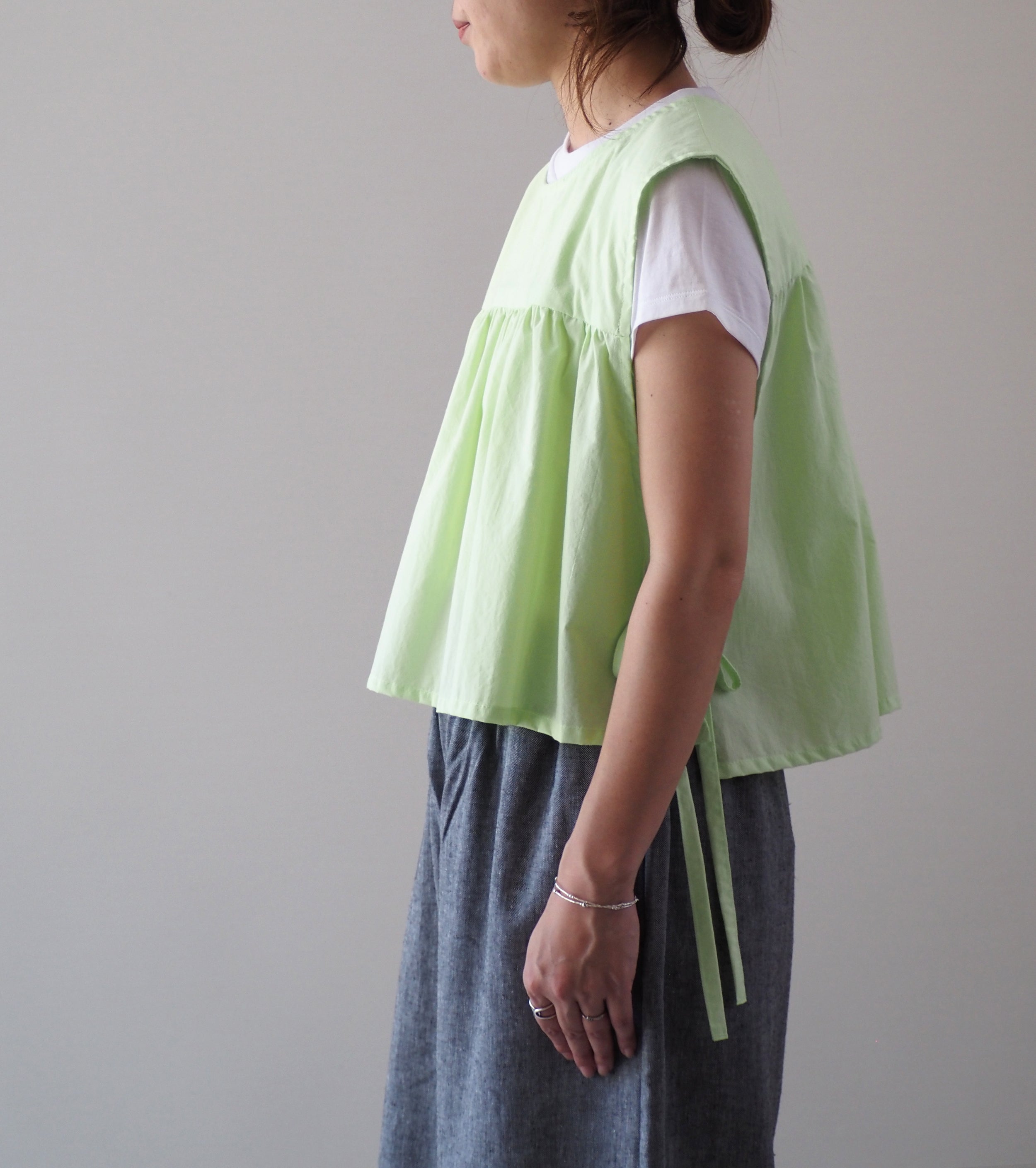 Yarmo クロップド タバード キャンブリック , Lime – Navyblue