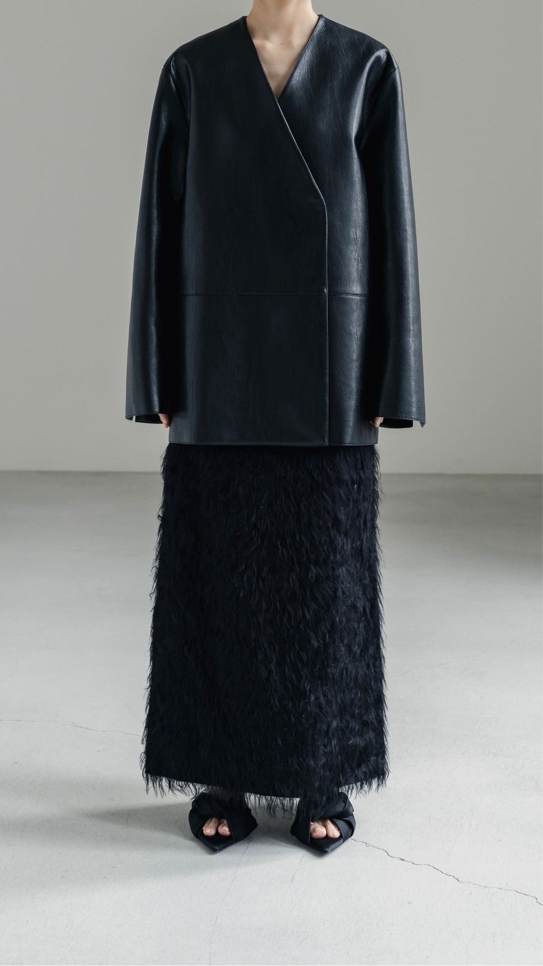 Collarless Leather Jacket(black) – NEAU