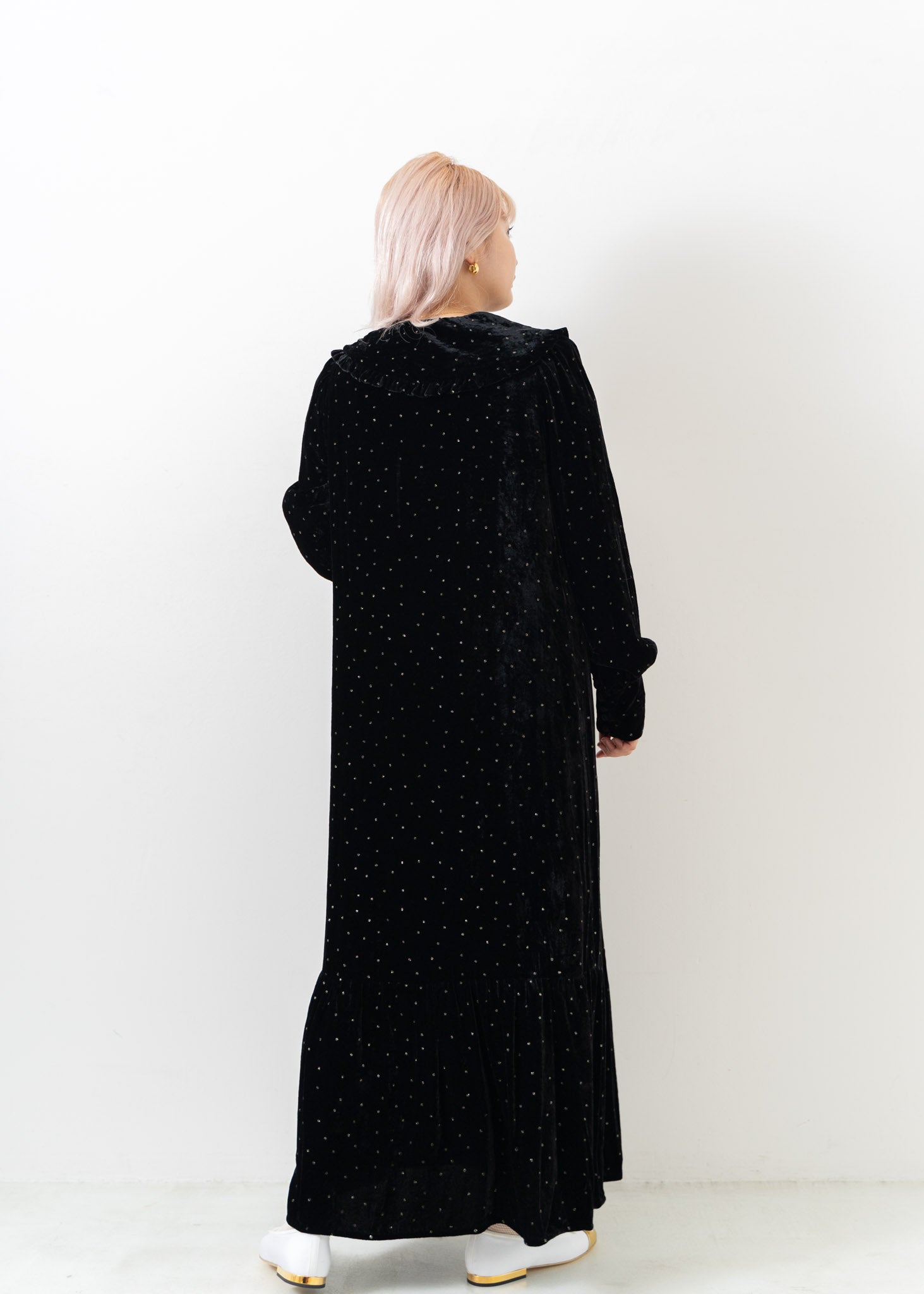 Velvet Glitter Print Frill Collar Dress | Pasand by ne Quittez pas