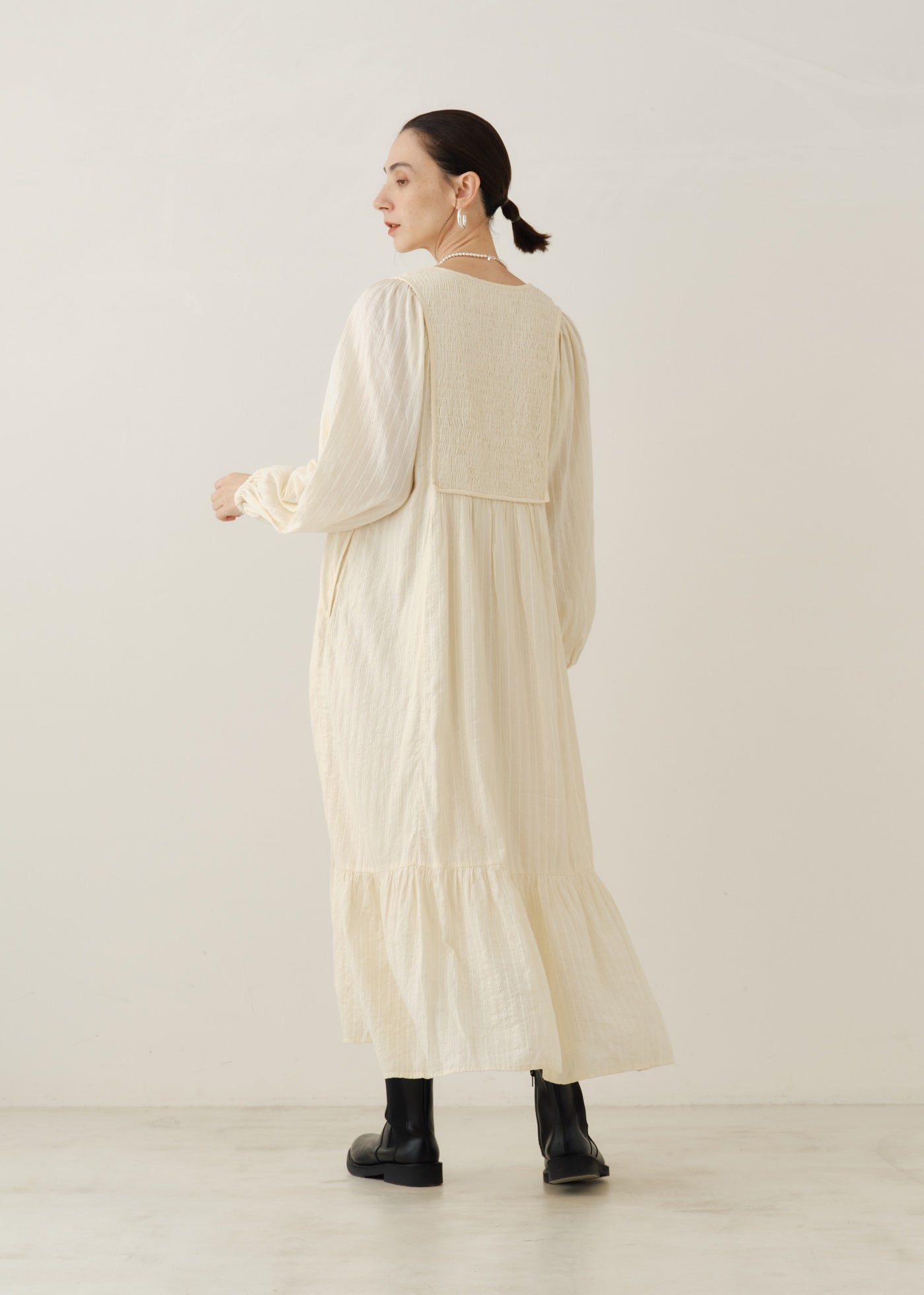 Cotton Stripe Jacquard Shirring Dress | Pasand by ne Quittez pas