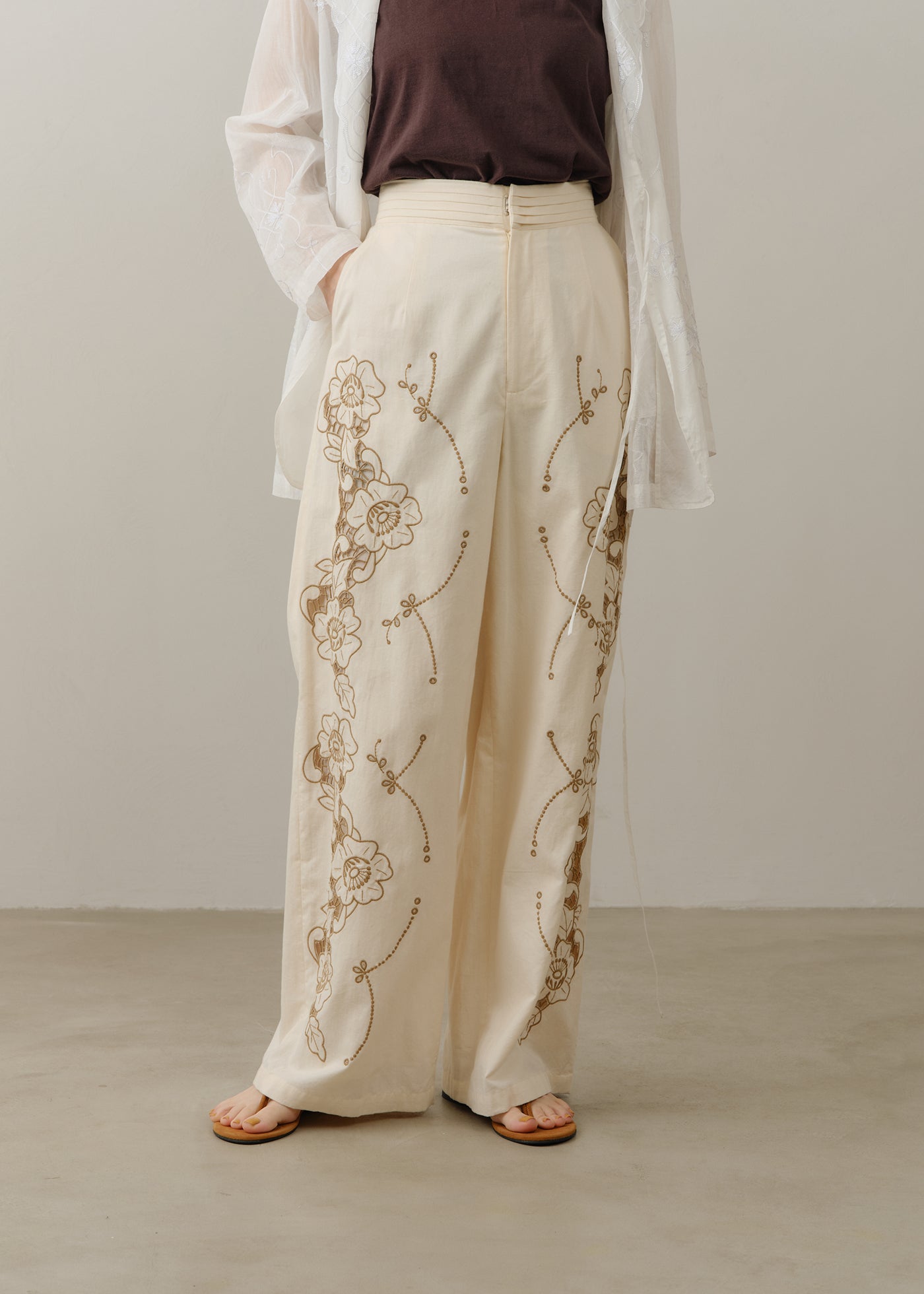 Cotton Twill Cut Work Wide Pants | Pasand by ne Quittez pas