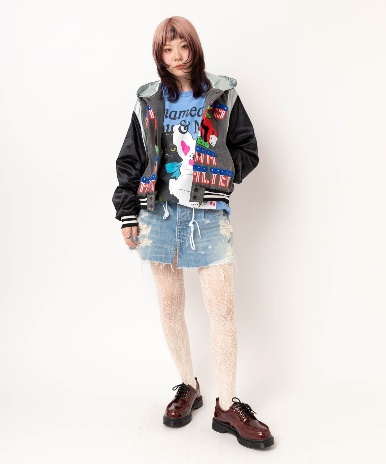 J2186 デニムコンビサテンスタジャン(M ブラック): アウター - RNA