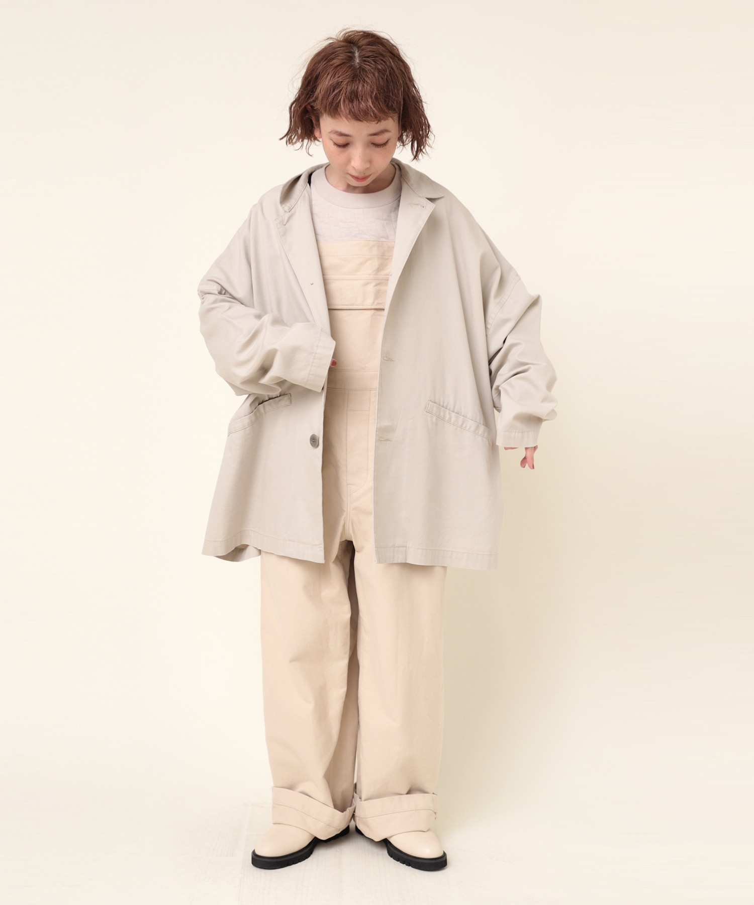 O0708 SOFT TWIST COTTONオーバーオール(M ブラック): オールインワン