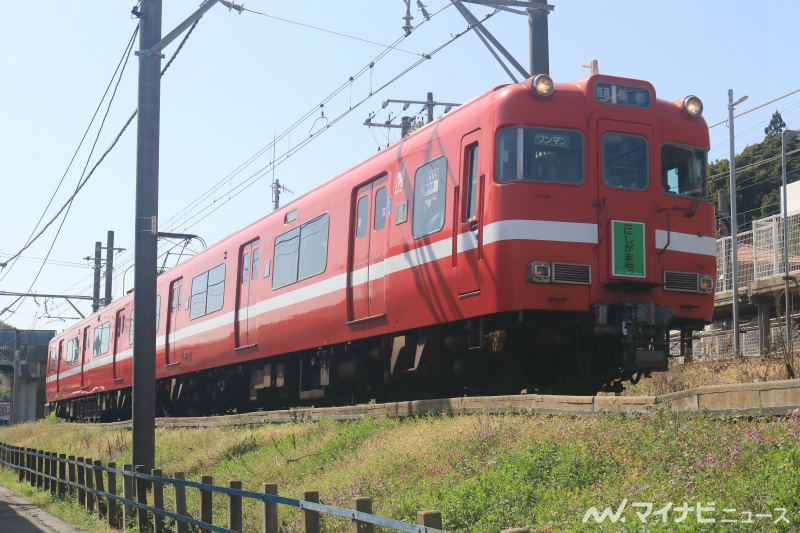 名鉄6000系白帯ラッピング車両「にしがま号」蒲郡線などで運行開始