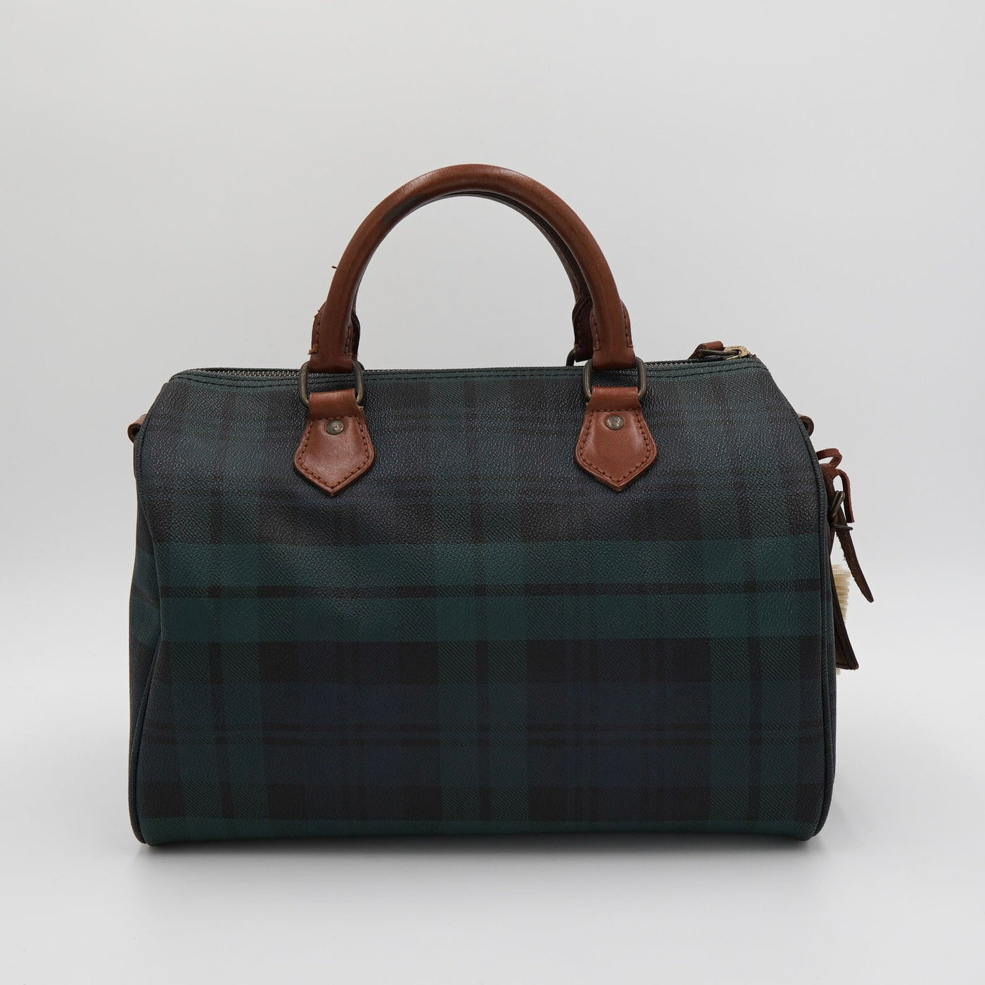 ダークグリーン・チェック柄ボストンバッグ