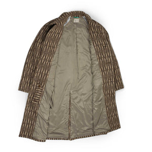 Wythe FW25 Balmacaan coat in brown and cream diamond ombre tweed