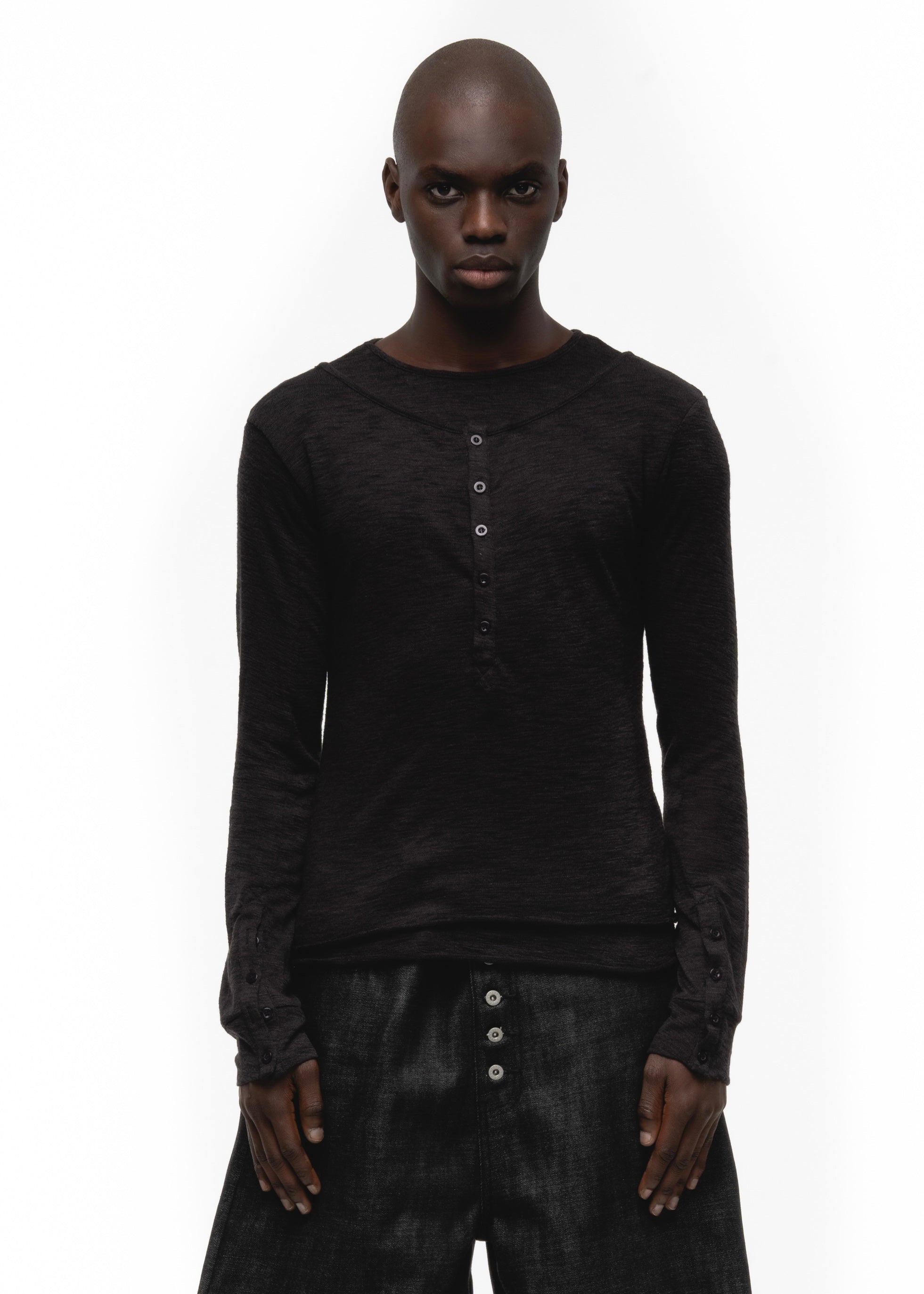 JAPANESE DOUBLE-LAYERED BUTTON LONGSLEEVE BLACK – NO/FAITH STUDIOS