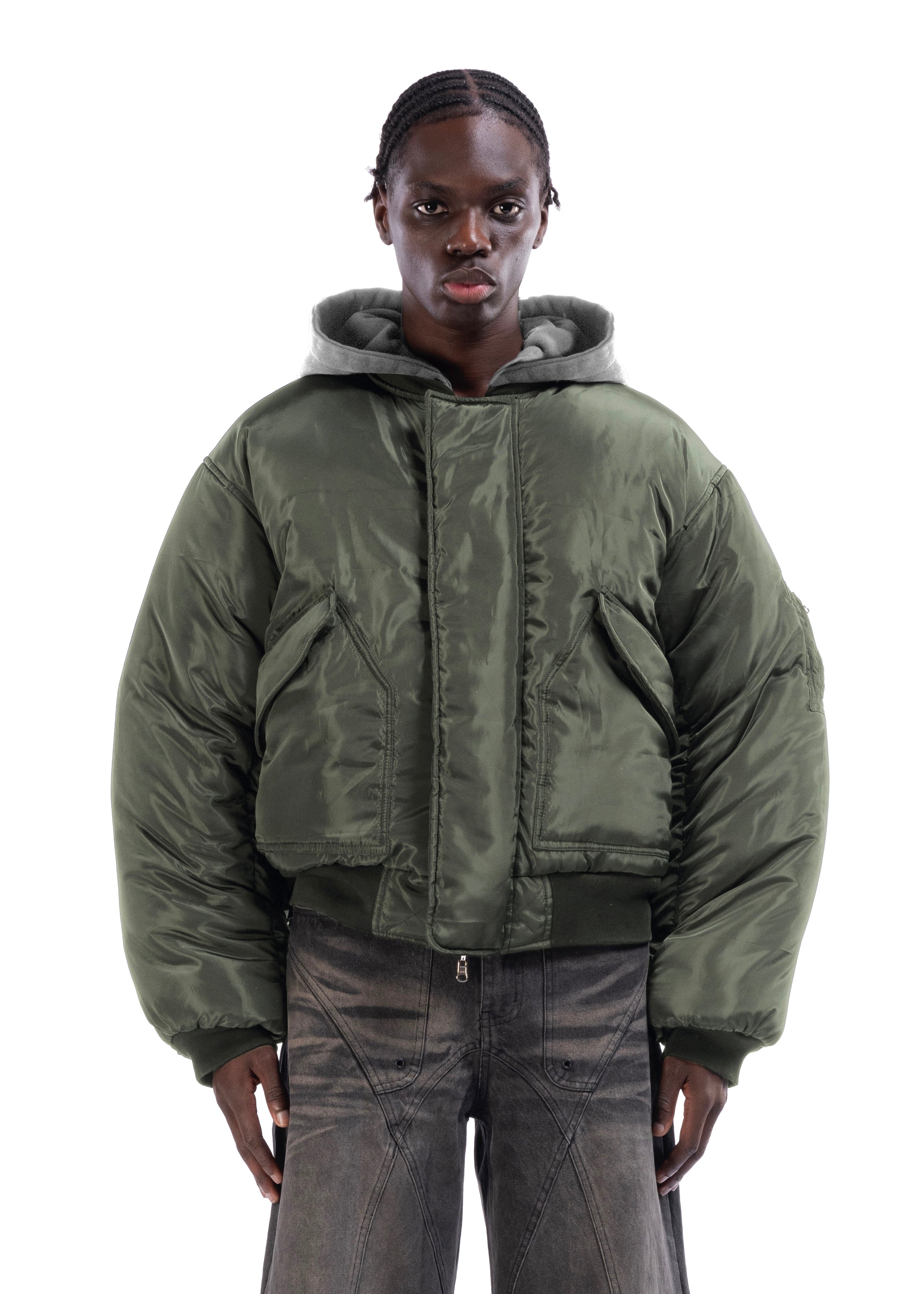 REVERSIBLE HOOD BOMBER JACKET GREEN – NO/FAITH STUDIOS