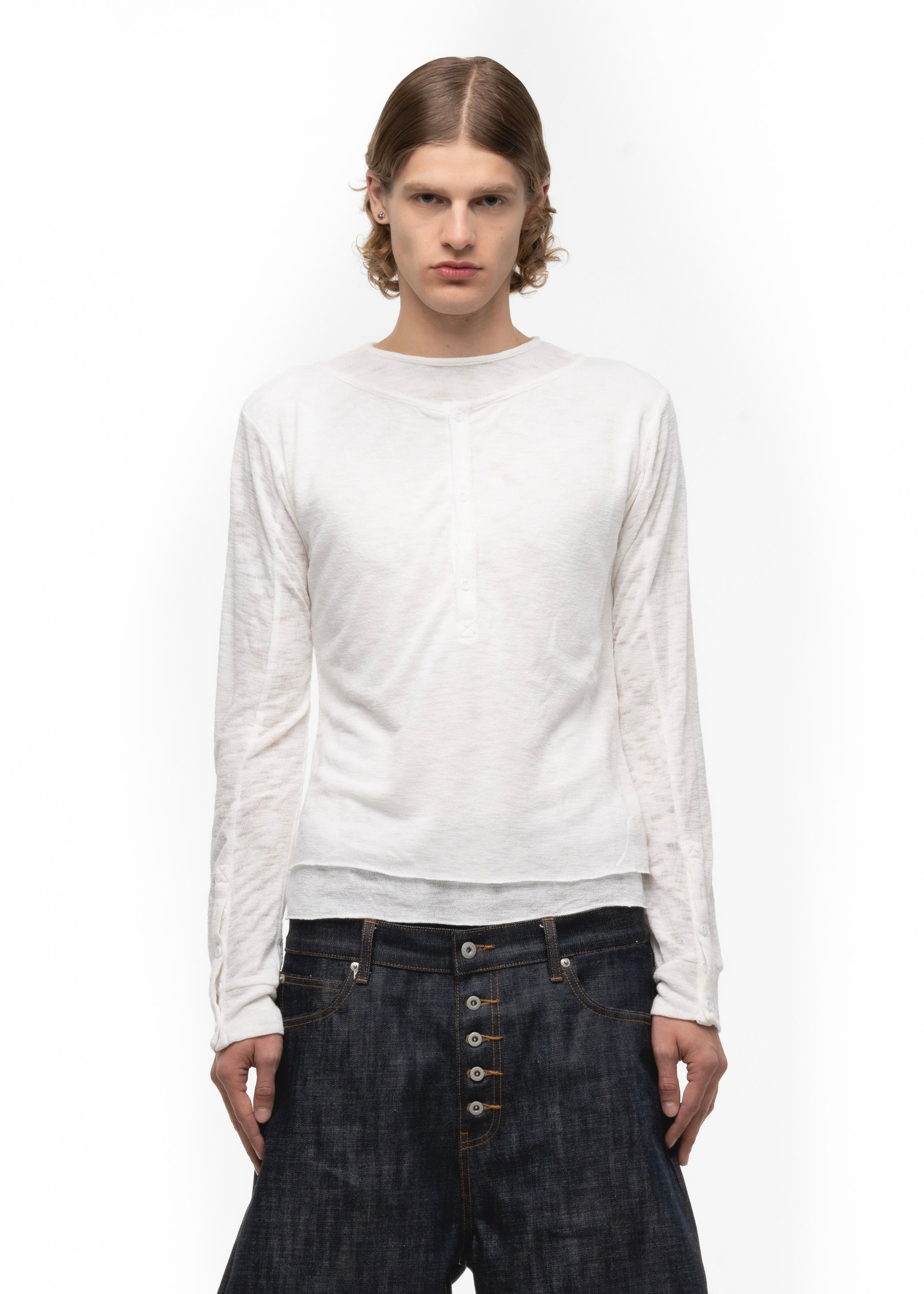 JAPANESE DOUBLE-LAYERED BUTTON LONGSLEEVE WHITE – NO/FAITH STUDIOS