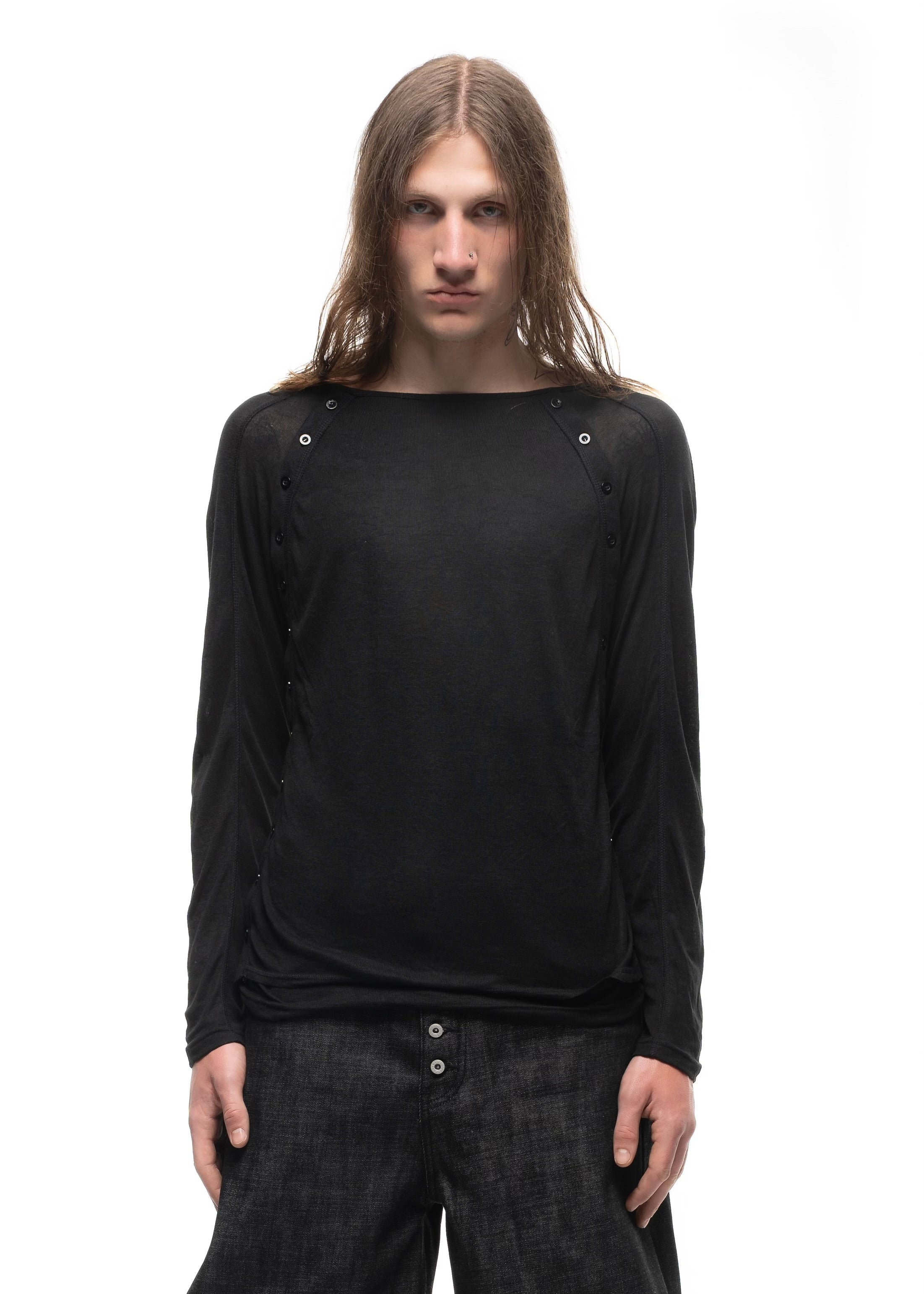 2 BUTTON LINE DOUBLE-LAYERED LONGSLEEVE BLACK – NO/FAITH STUDIOS