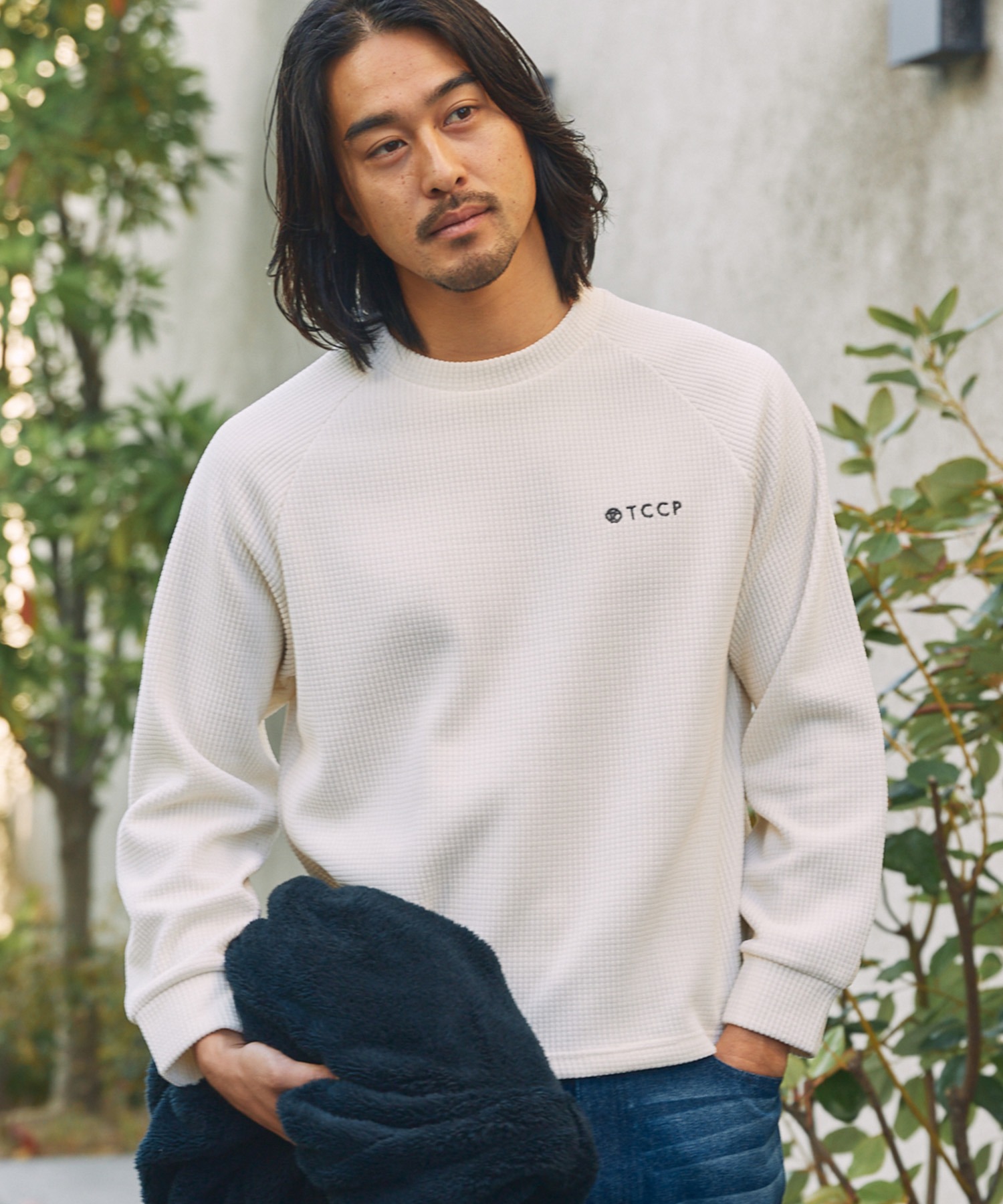 モールワッフル ビッグシルエット ラグランスリーブクルーネック