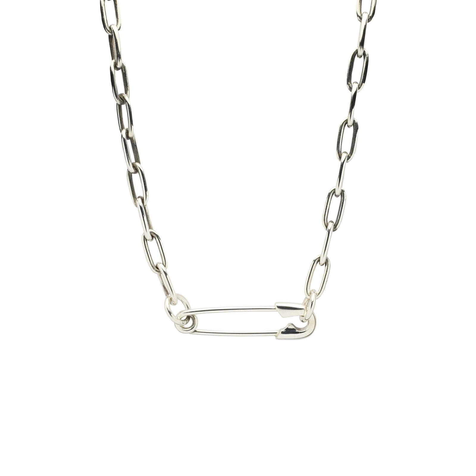 J-NC023-SV)安全ピン長アズキチェーンダイヤモンドネックレスM