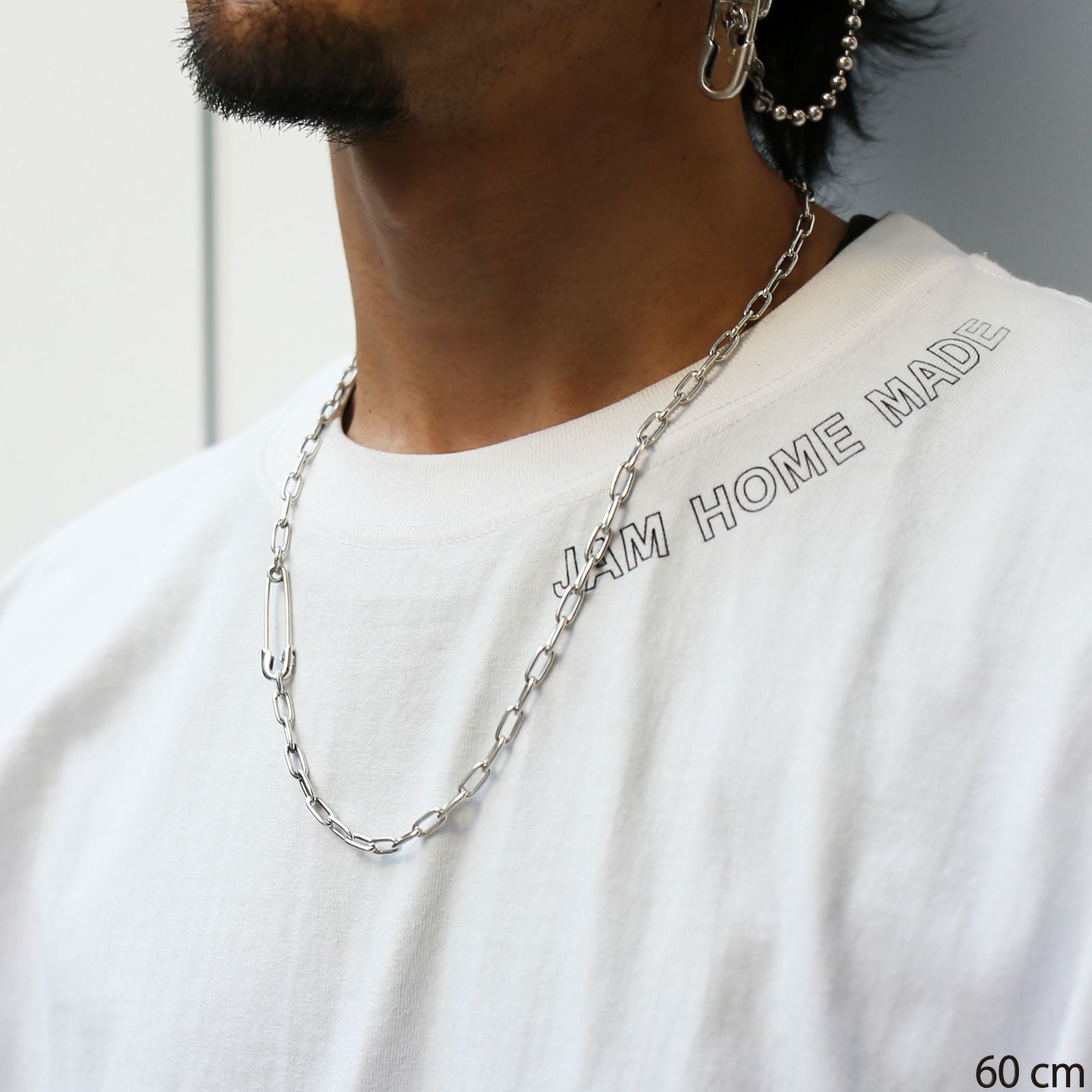 J-NC023-SV)安全ピン長アズキチェーンダイヤモンドネックレスM