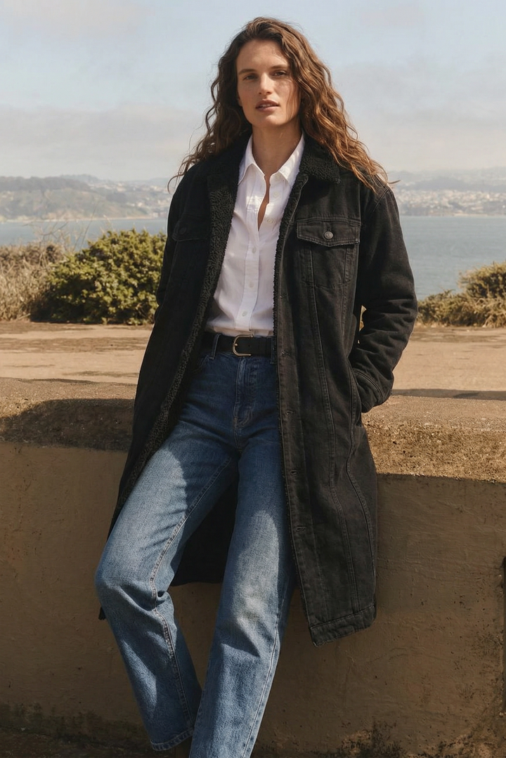 Sherpa Long Coat for Women | Soft Black Outerwear - Oliver Logan