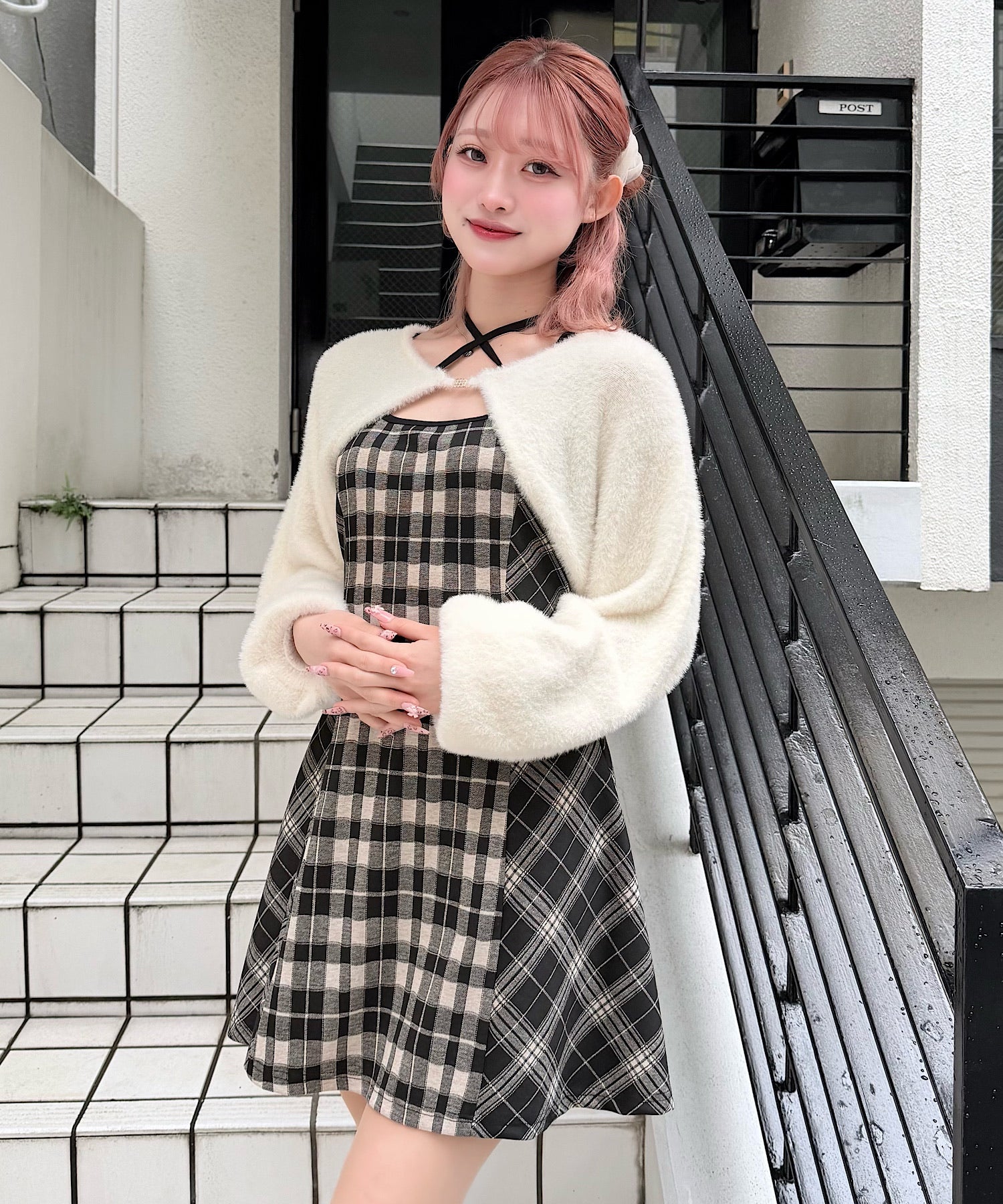 シャギーボレロミニチェックワンピース – PARK by one way（パークバイ