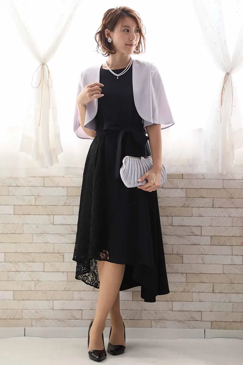 ネイビーのバイカラーレースアシンメトリードレス[M] REPLETEの