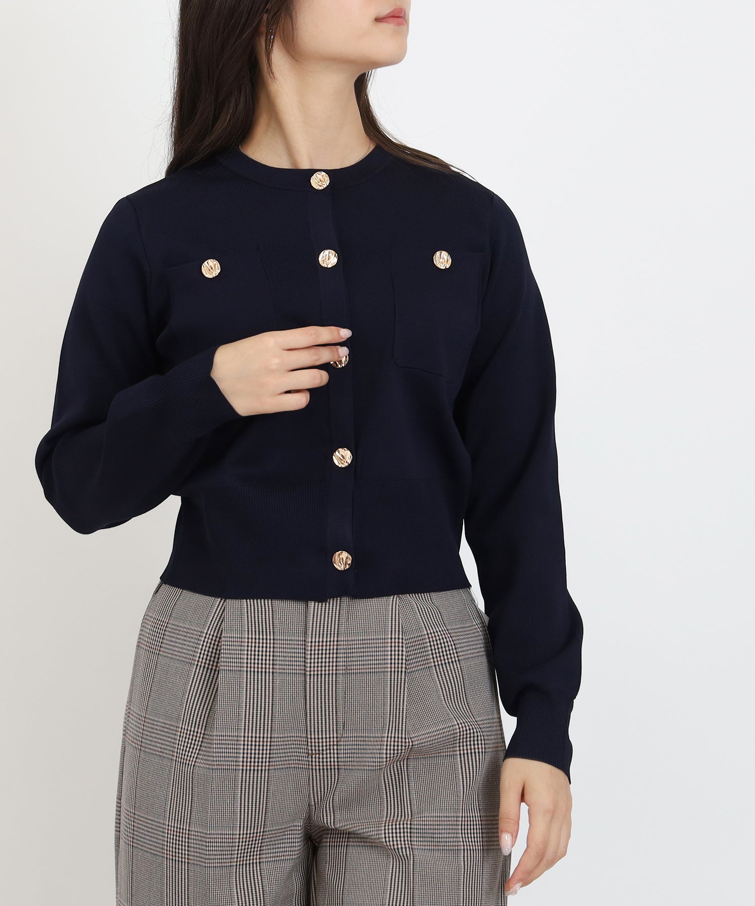 スポンディッシュニュアンスボタンカーディガン(無地・配色)