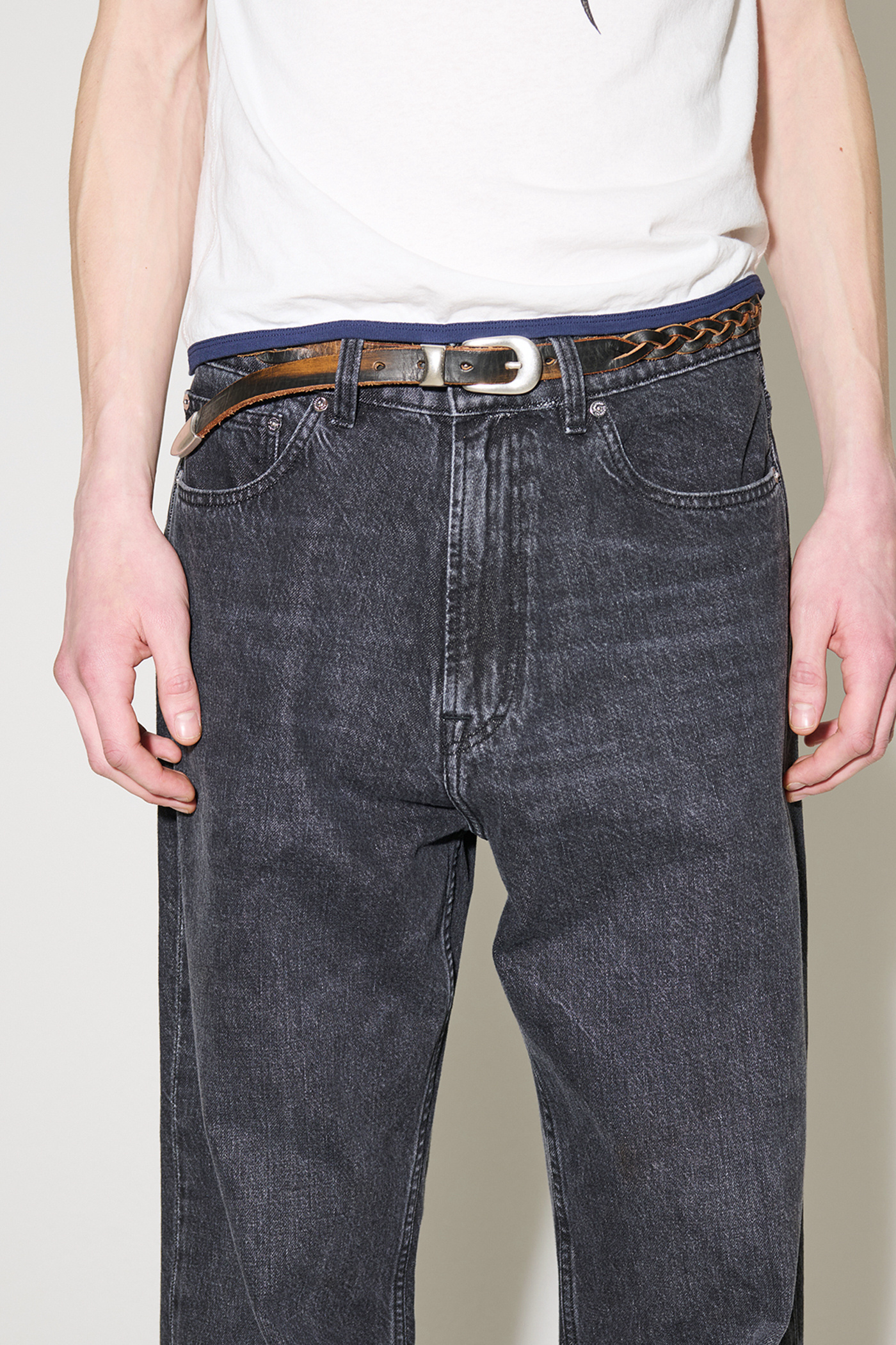 Our Legacy - 2 cm Braided Belt Vintage Black Leather