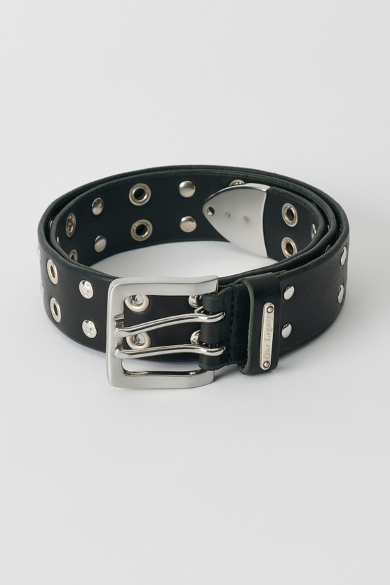 Our Legacy - Studded Double Tongue Belt Flecking Black Leather