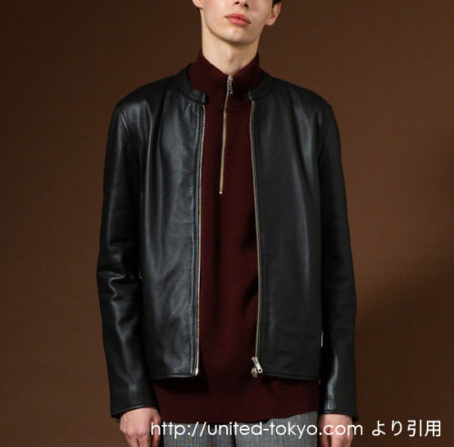 united tokyo ラムレザーノーカラーシングルライダースジャケット 本革