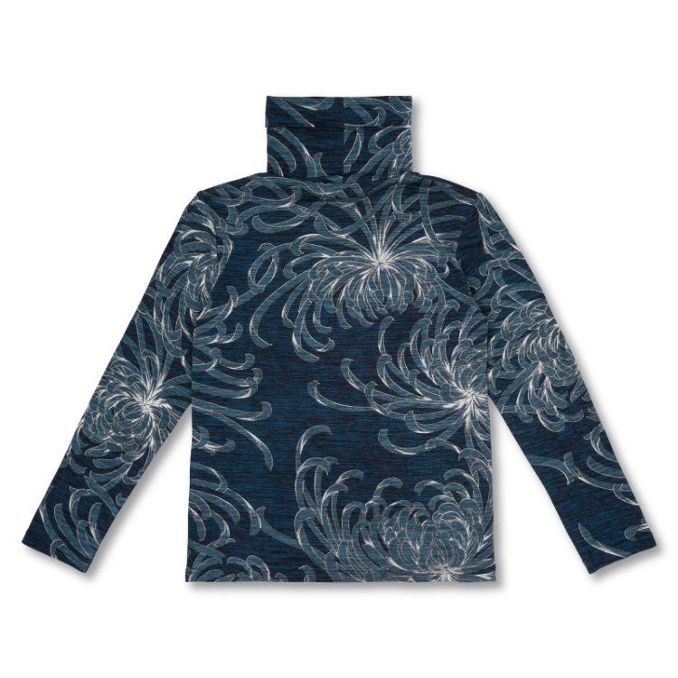 花柄 タートルネック長袖 ＜乱菊/青鼠＞ | 京友禅アロハシャツ【Pagong