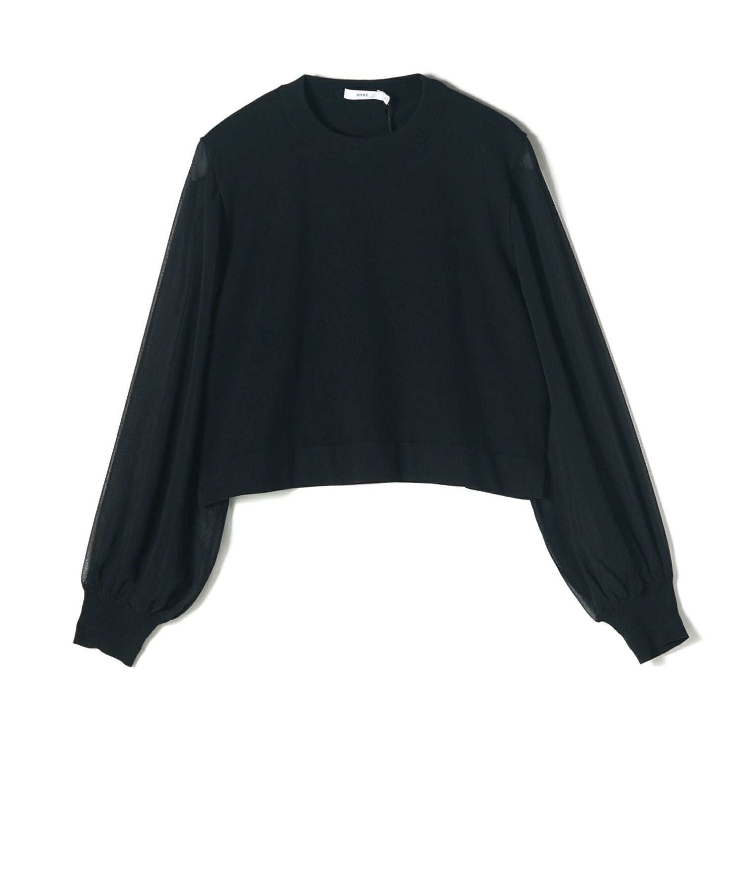 HYKE(ハイク)】 SHEER SLEEVE CREW NECK CROPPED KNIT｜PARIGOT ONLINE
