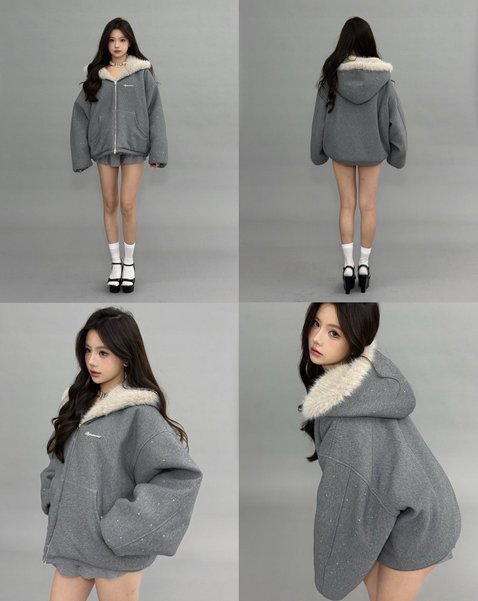 reversible detail ꨄ Kirakira 2way fur zip up キラキラもファーも