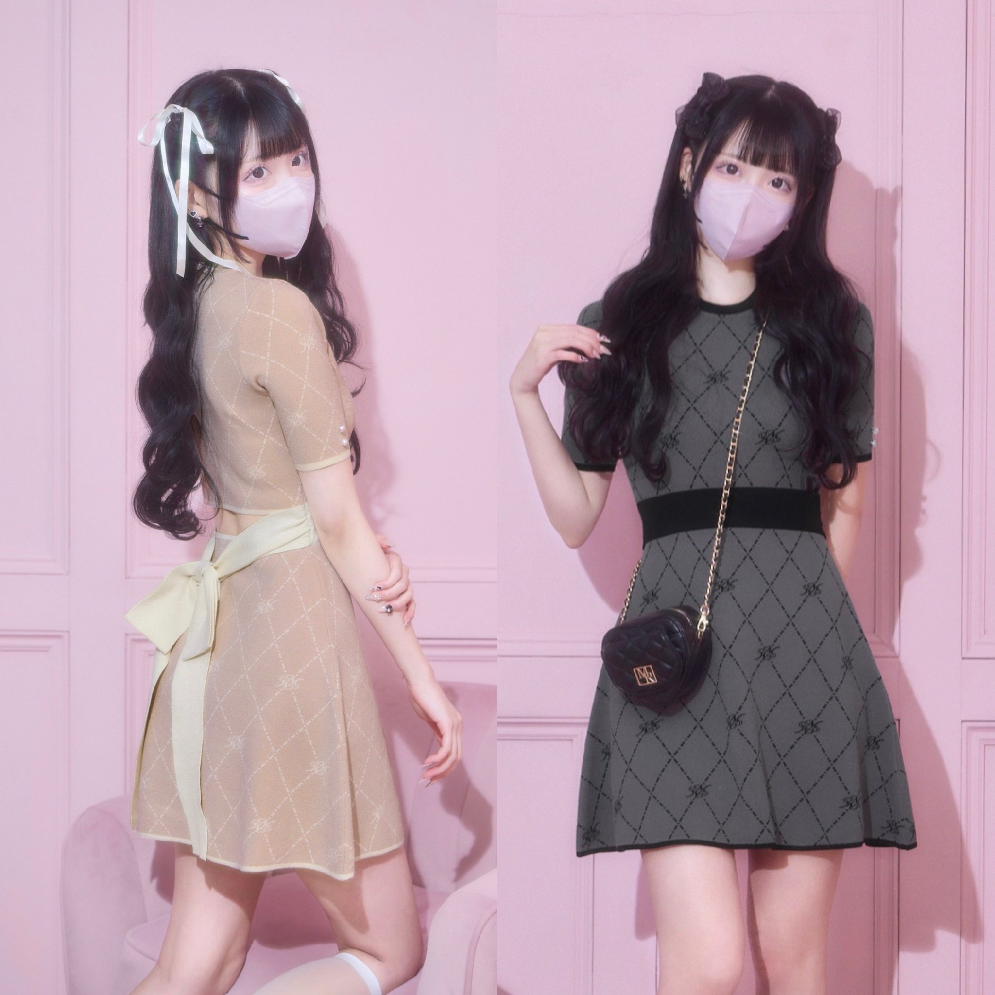 Honey Mewモノグラムシャギーアンサンブルニットワンピ ミシェル