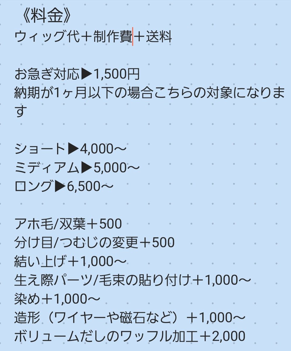 ウィッグオーダー》 ウィッグのご依頼受け付けております✨ 制作費