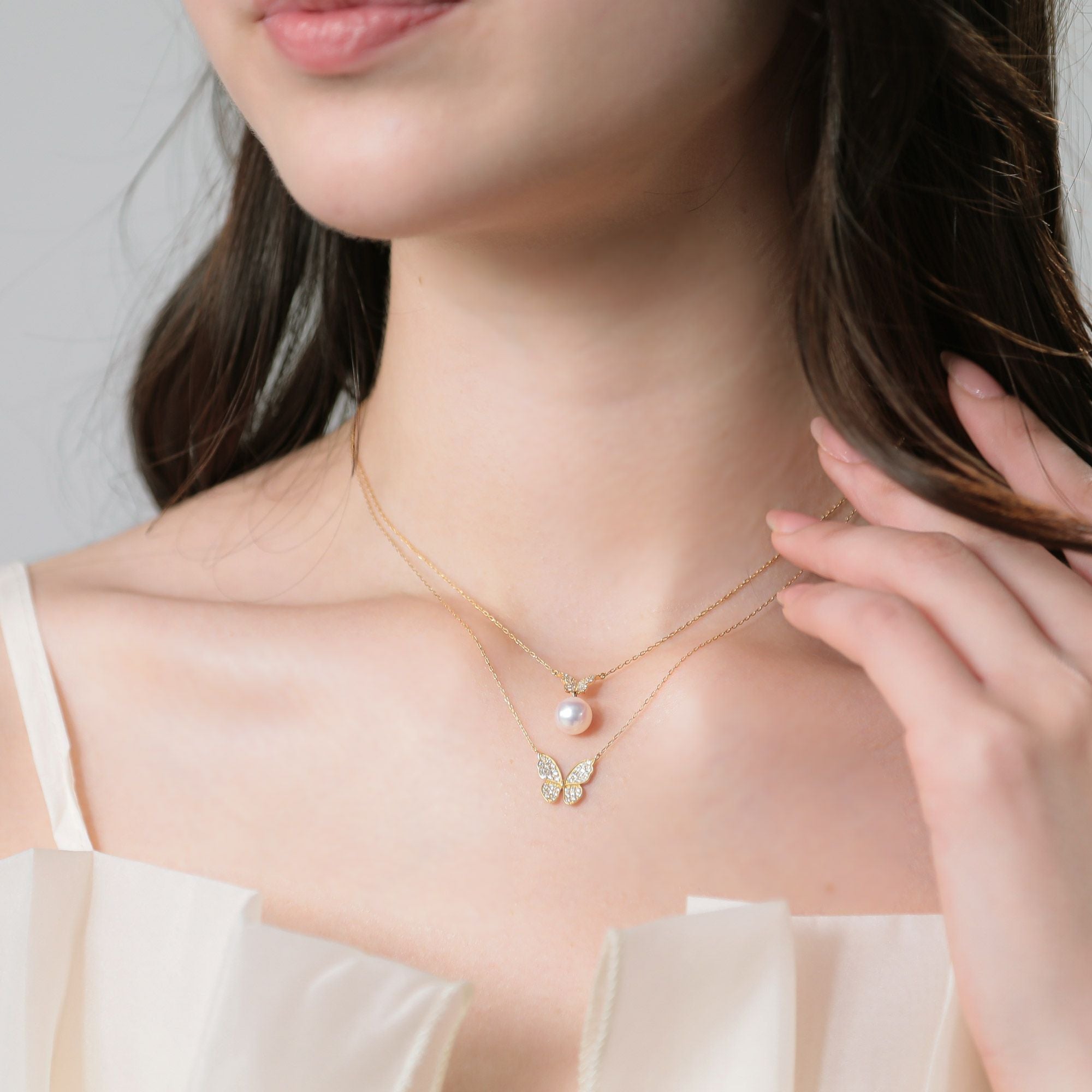 WEB限定】petit amie ダイヤモンド 蝶 ペンダント K18YG 0.20ct 40cm