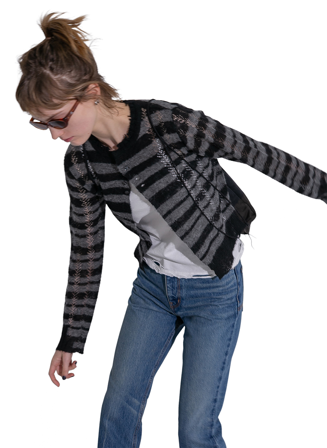 Thick Stripe Knit Cardigan/Black｜PERVERZE | パーバーズの公式