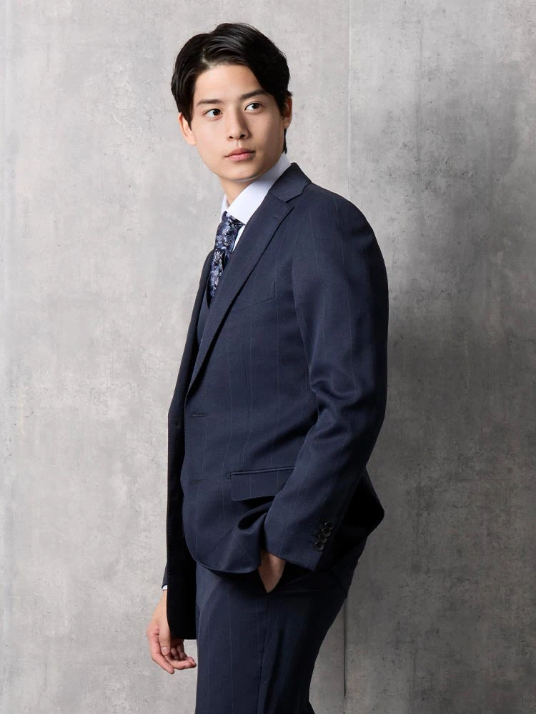 上下洗える】スリーピーススーツ ウインドペン【クラシコ】ネイビー