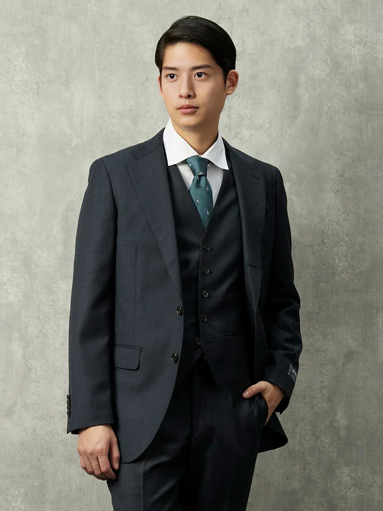 REDA】ウール100％ スリーピーススーツ【アーバン】無地調 ネイビー