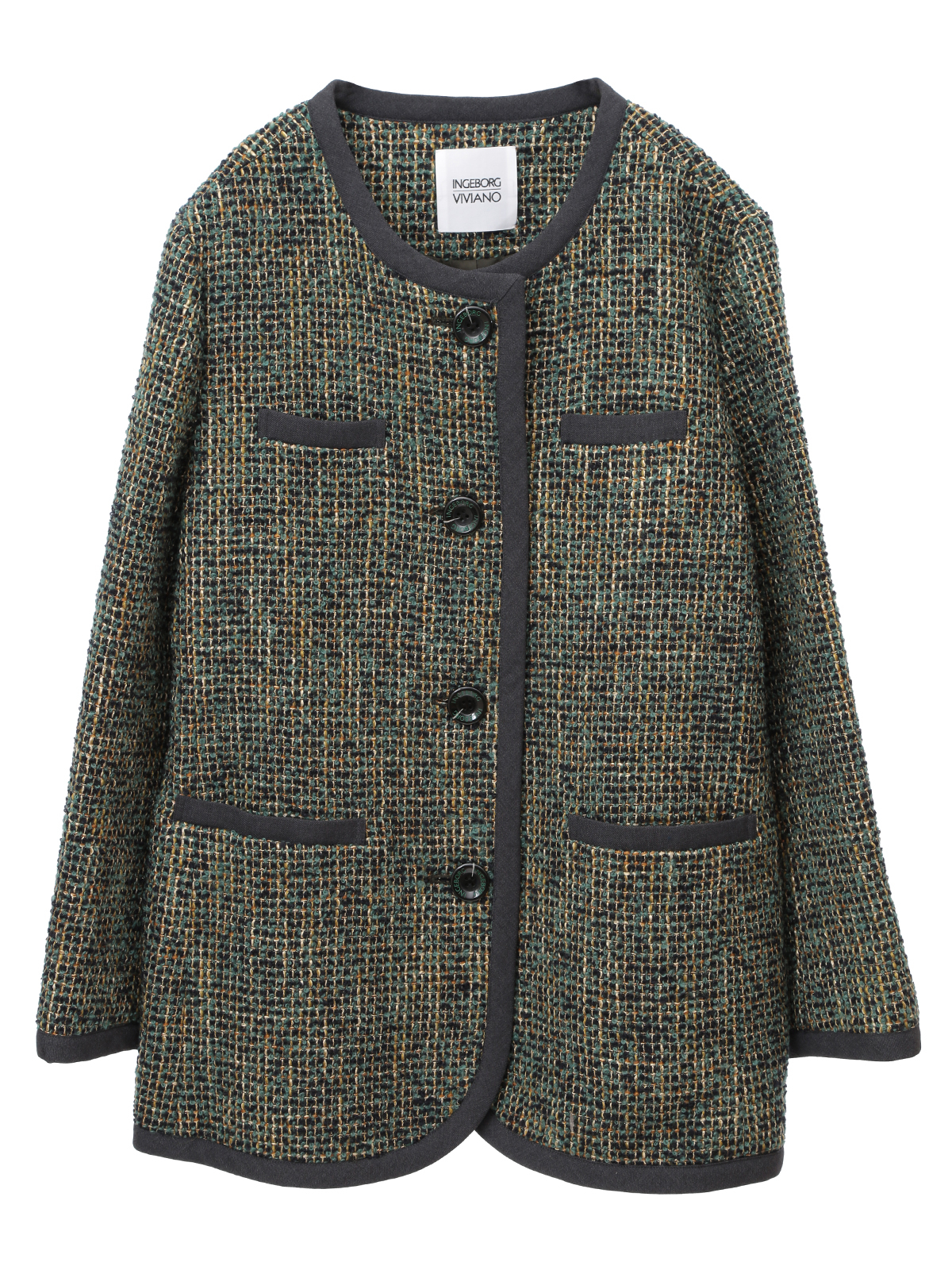 INGEBORG×VIVIANO】ファンシーツイードノーカラージャケット｜ピンク