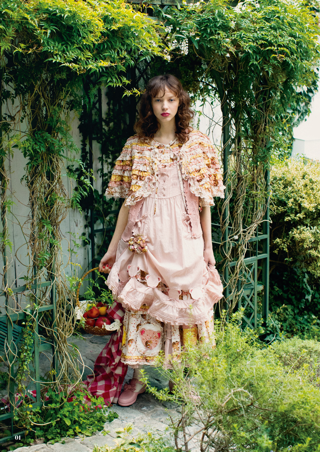 ピンクハウス 花柄 ティアードチュニック フリル リボン パフスリーブ